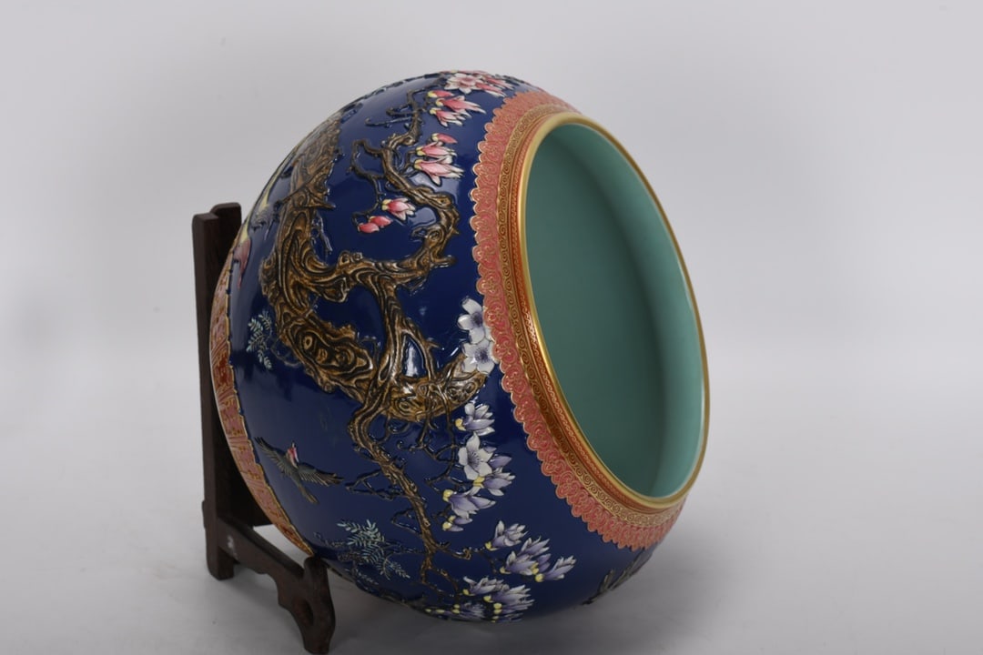 A Exquisite Enamel Blue Ground Phoenix Pattern Brush Washer - 7
