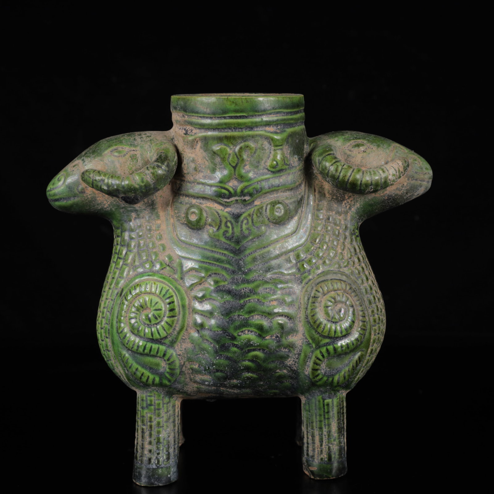 An Exquisite Tang Tri-Color Glazed Pottery Auspicious Beast Censer (1 of 9)