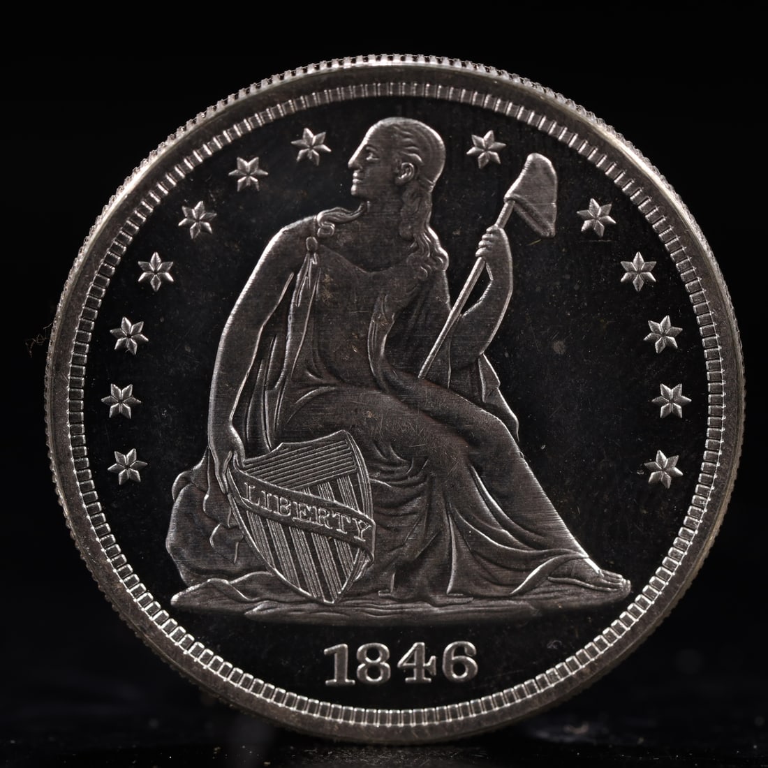 USA One Dollar 1846 Coin: American coin. IN GOD WE TRUST / LIBERTY / 1846 / UNITED STATES OF AMERICA / ONE DOL. Mint Mark: O.Weight:26.9g.