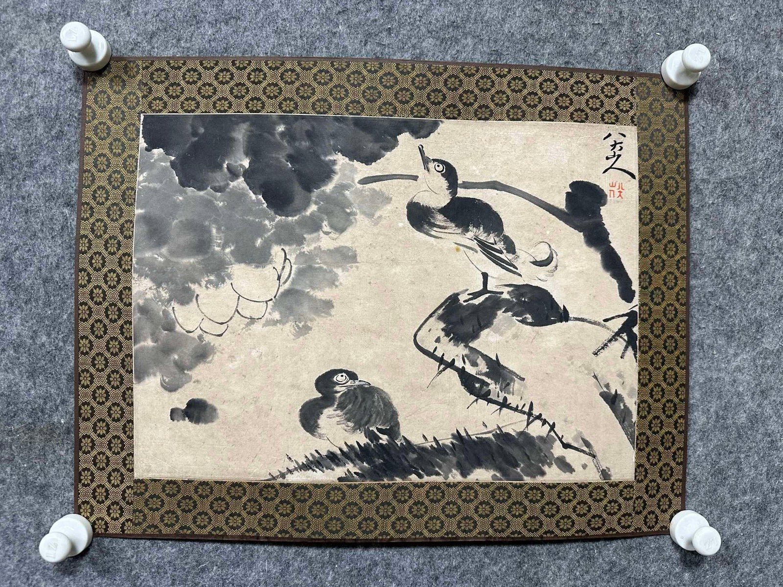 A Chinese Ink Painting of Flower and Bird on Paper: A Chinese Ink Painting of Flower and Bird on Paper,Bada Shanren,Size:12.2inx17.1in 一幅中国水墨花鸟画,八大山人