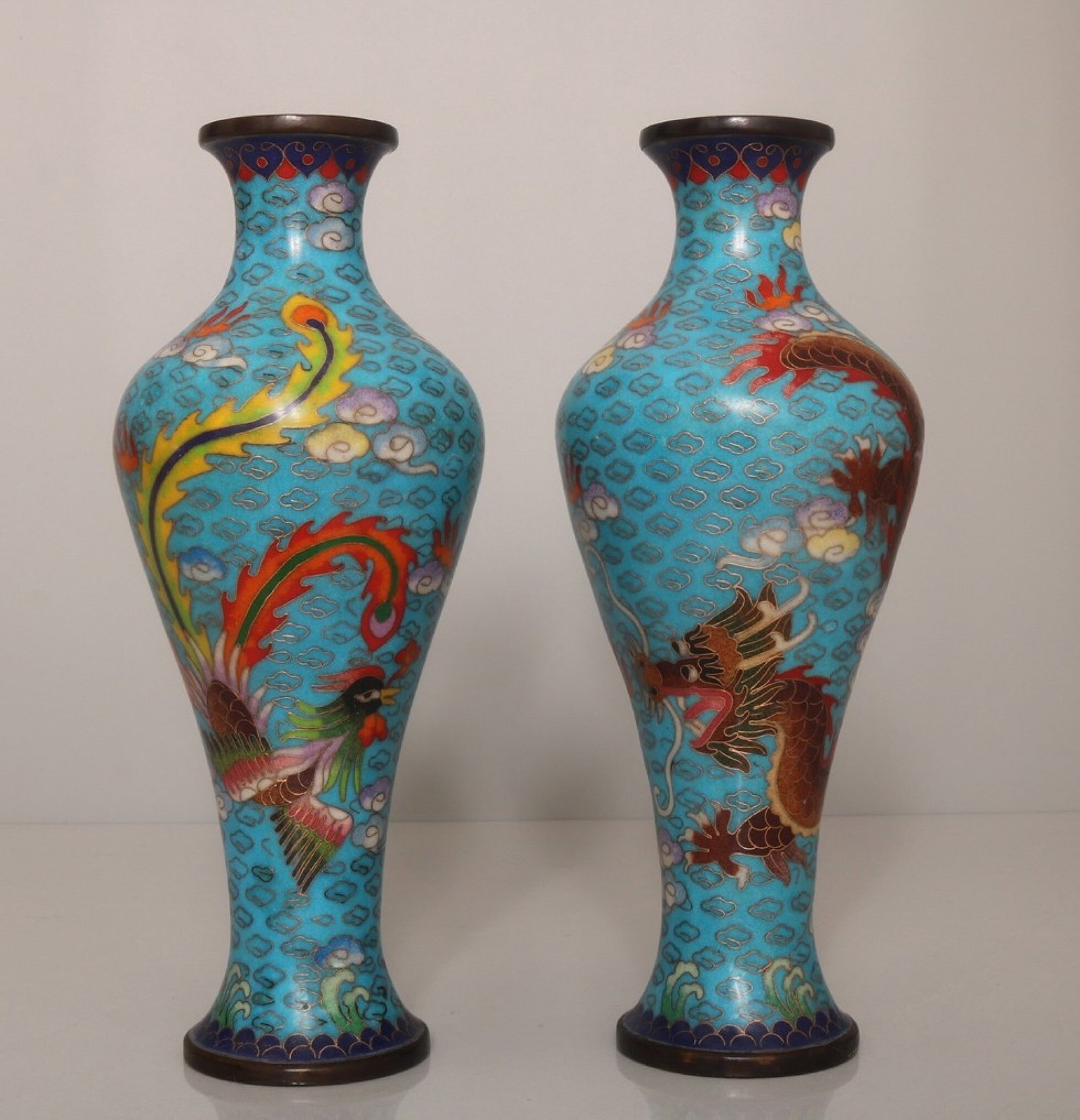 A Pair of Exquisite Cloisonne Dragon and Phoenix Pattern Vases (1 of 9)