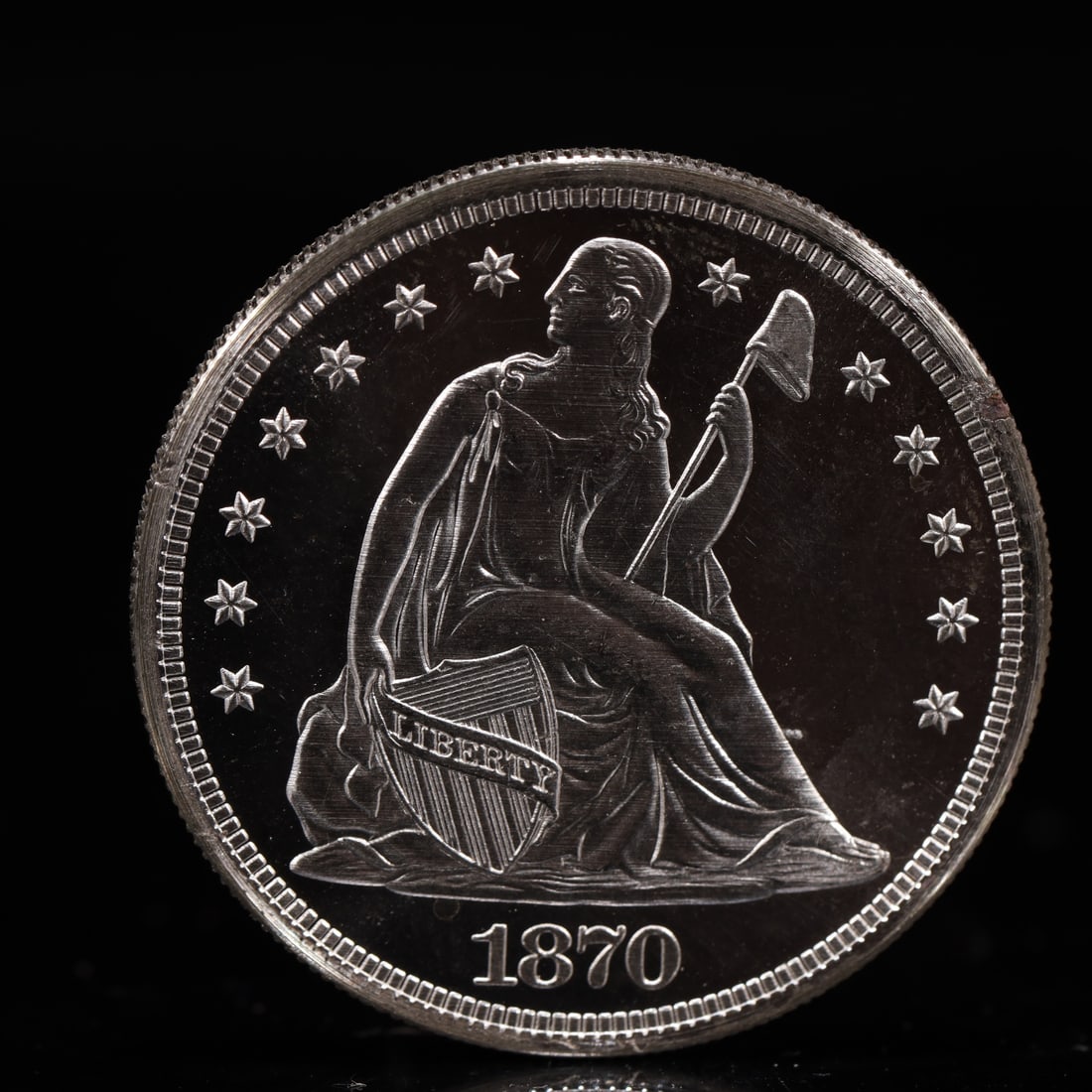 USA One Dollar 1870 Coin: American coin. IN GOD WE TRUST / LIBERTY / 1870 / UNITED STATES OF AMERICA / ONE DOL. Mint Mark: S.Weight:26.9g.