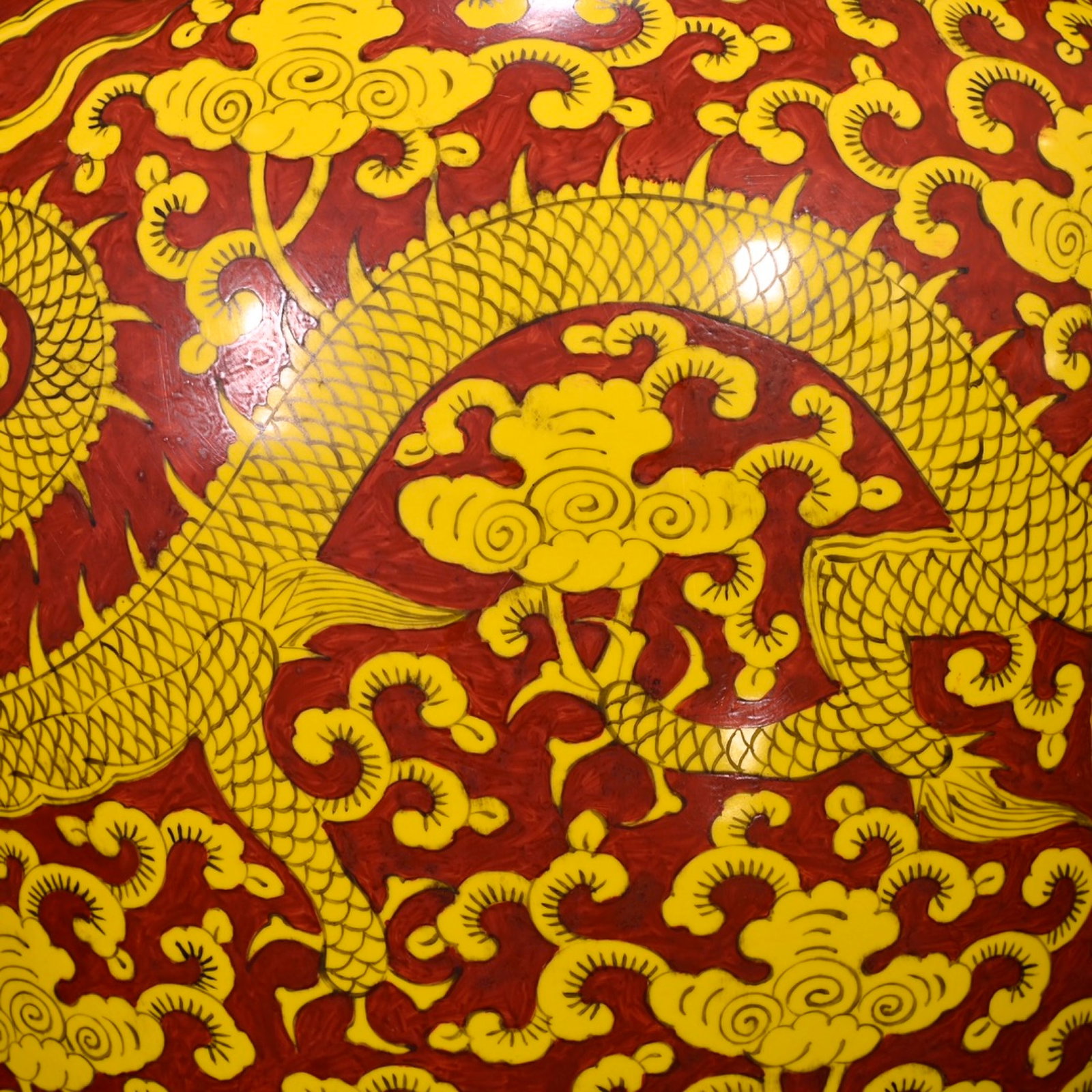 A Huge Red Ground Yellow Glazed Dragon Pattern Jar - 6
