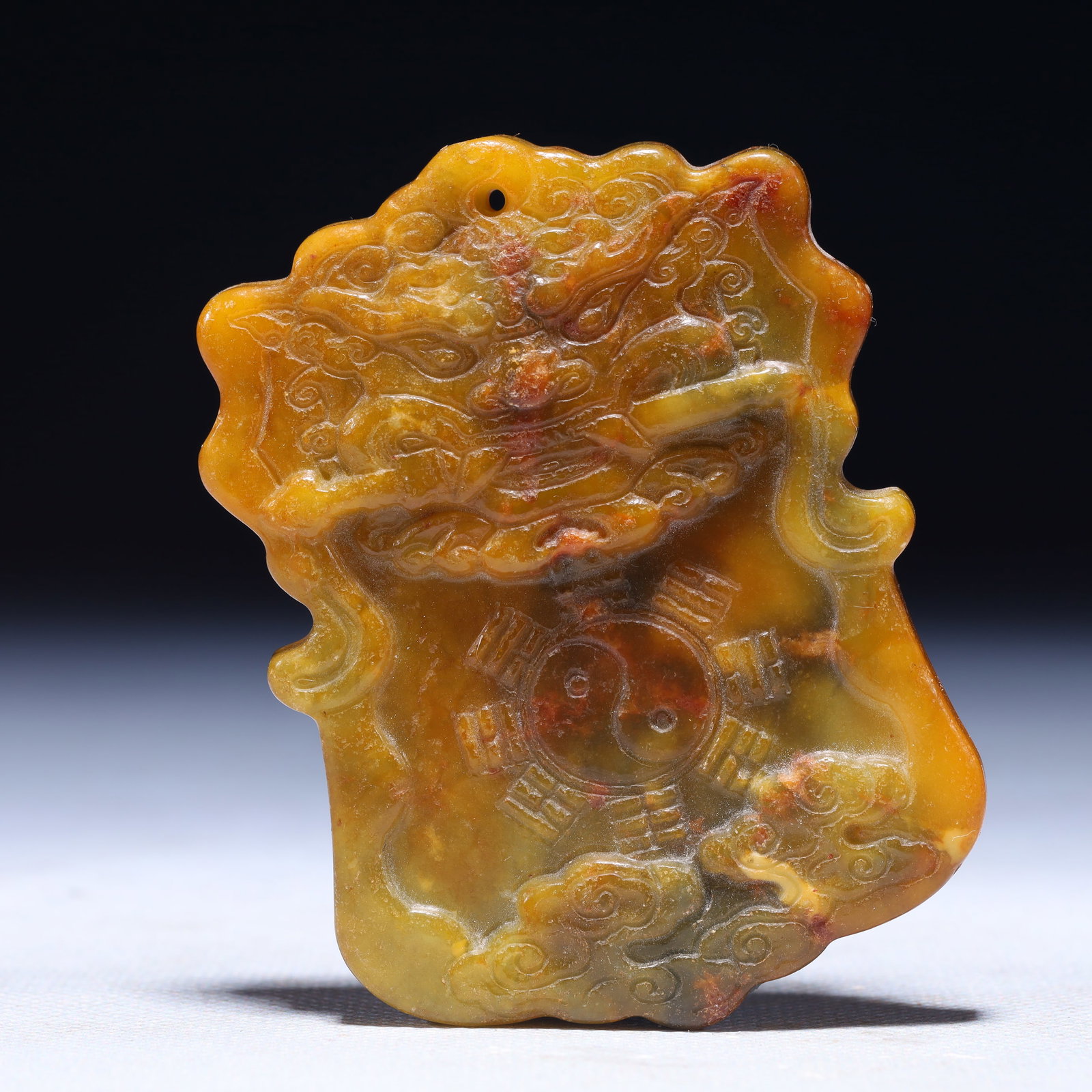 An Exquisite Archaic Jade Beast-Face Pattern Pendant: An Exquisite Archaic Jade Beast-Face Pattern Pendant,Ancient Time,China,Size:3inx0.4inx3.3in,Weight:119g 高古玉兽面纹挂件,中国远ࡣ