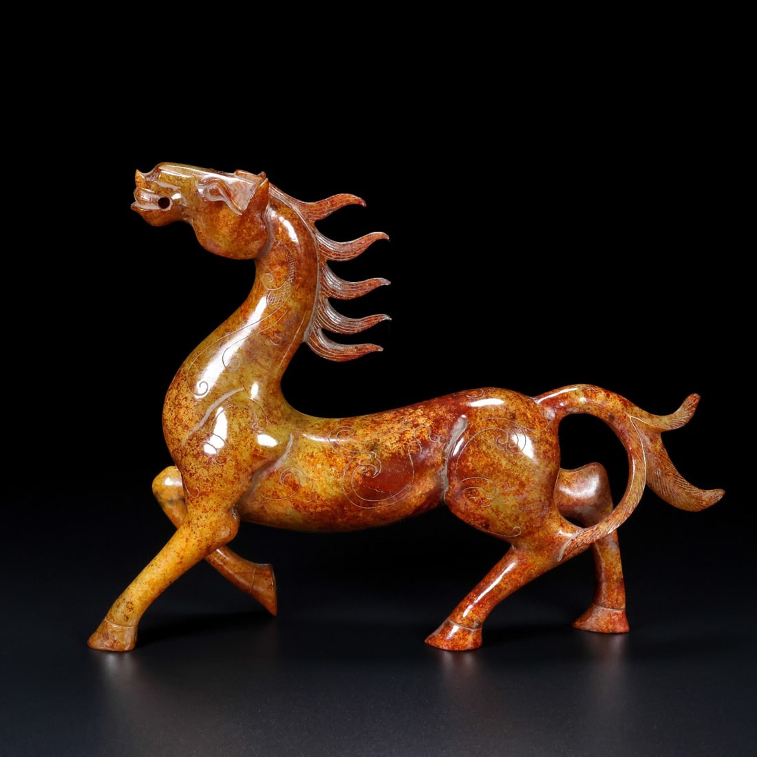 An Exquisite White Jade Horse Ornament: An Exquisite White Jade Horse Ornament,Qing Dynasty,China,Size:9.4inx1.6inx6.7in,Weight:808g 白玉马摆件,中国清代