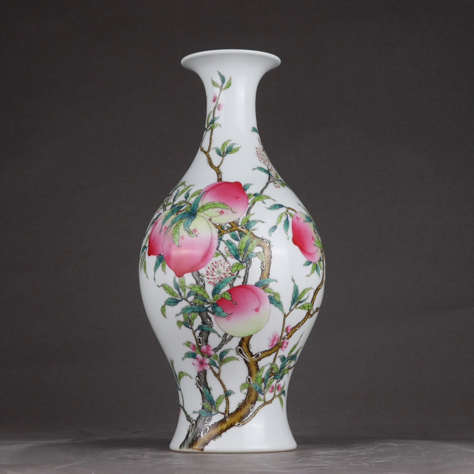 A Rare Famille-Rose Flower and Fruit Pattern Vase: A Rare Famille-Rose Flower and Fruit Pattern Vase,Qing Dynasty,China,Yongzheng Six-character Mark,Size:14inx7.1in