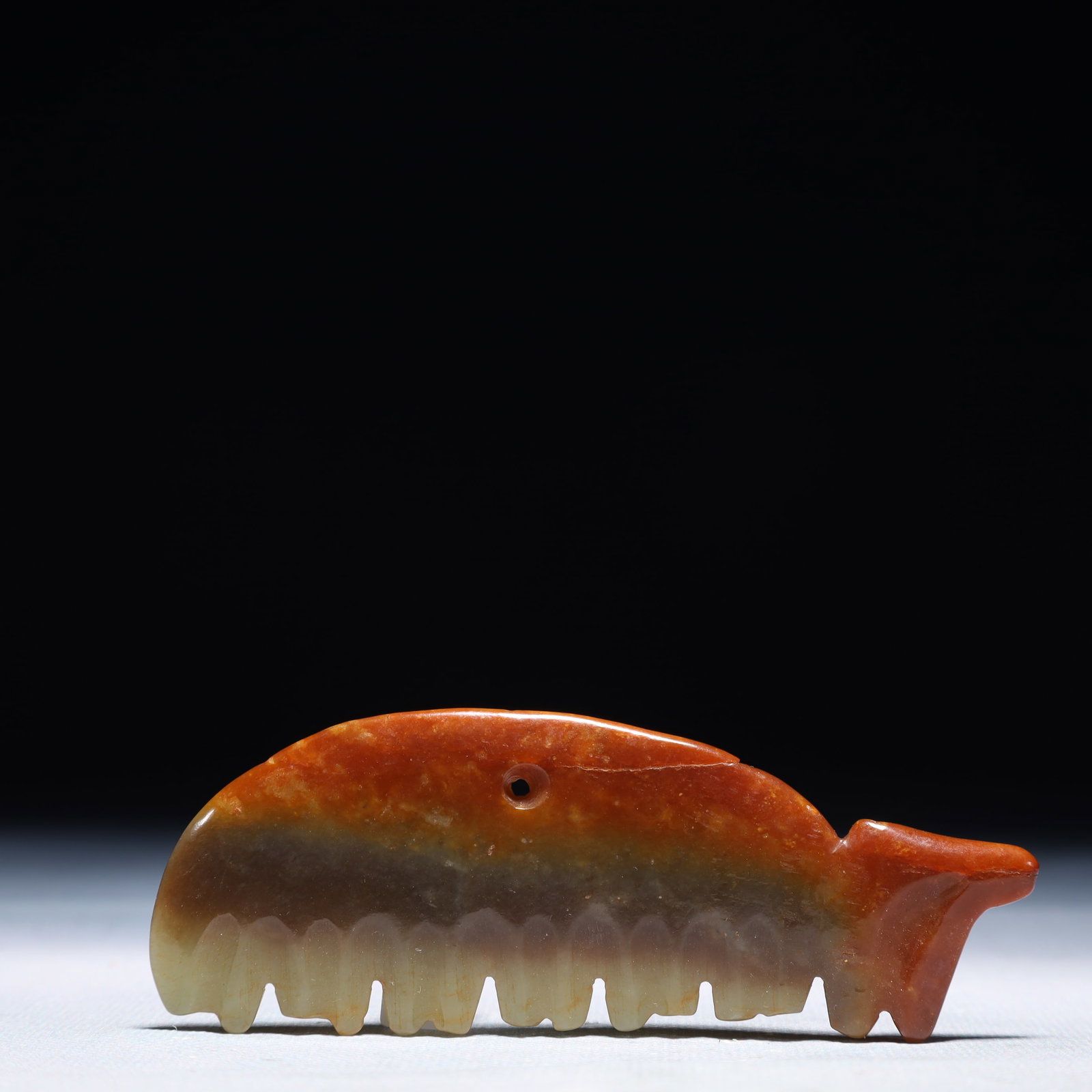 An Archaic Hongshan Culture Red Jade Pendant: An Archaic Hongshan Culture Red Jade Pendant,Ancient Time,China,Size:4.1inx1.4in,Weight:41.9g 红山文化红玉挂件,中国新石器&