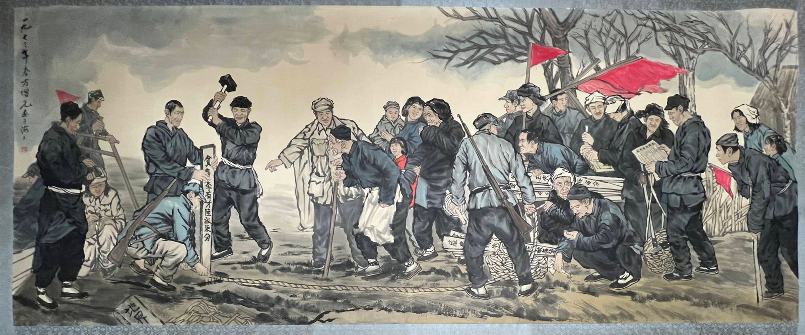 A Chinese Ink Painting of Figure and Story on Paper: A Chinese Ink Painting of Figure and Story on Paper,Fang Zengxian,Size:57.1inx141.7in 一幅中国水墨人物故事画,方增先