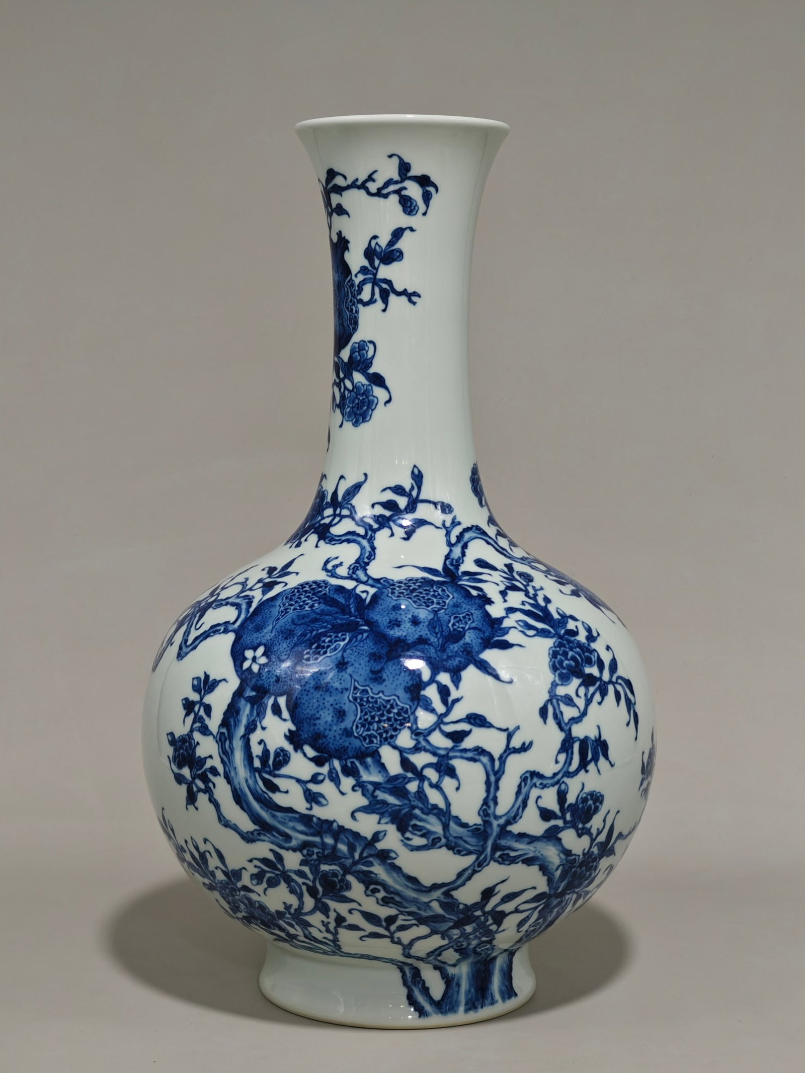 A Rare Blue and White Flower and Fruit Pattern Vase: A Rare Blue and White Flower and Fruit Pattern Vase,Qing Dynasty,China,Yongzheng Six-character Mark,Size:15inx9.1in 青花花果纹瓶中国清代,