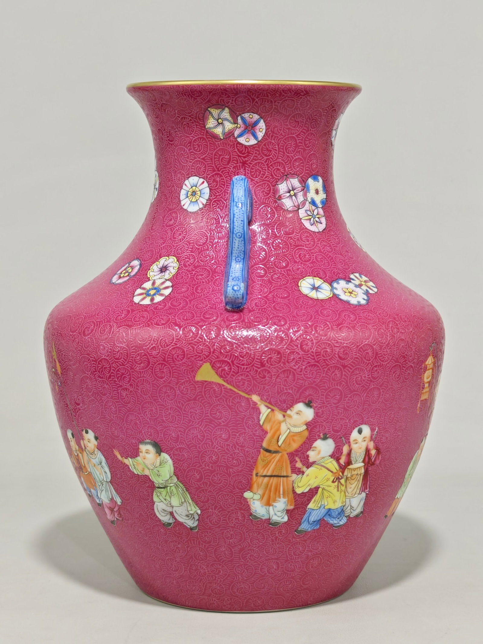 An Exquisite Ruby Red-Glazed Flower and Figure Pattern Double-Ears Vase - 2