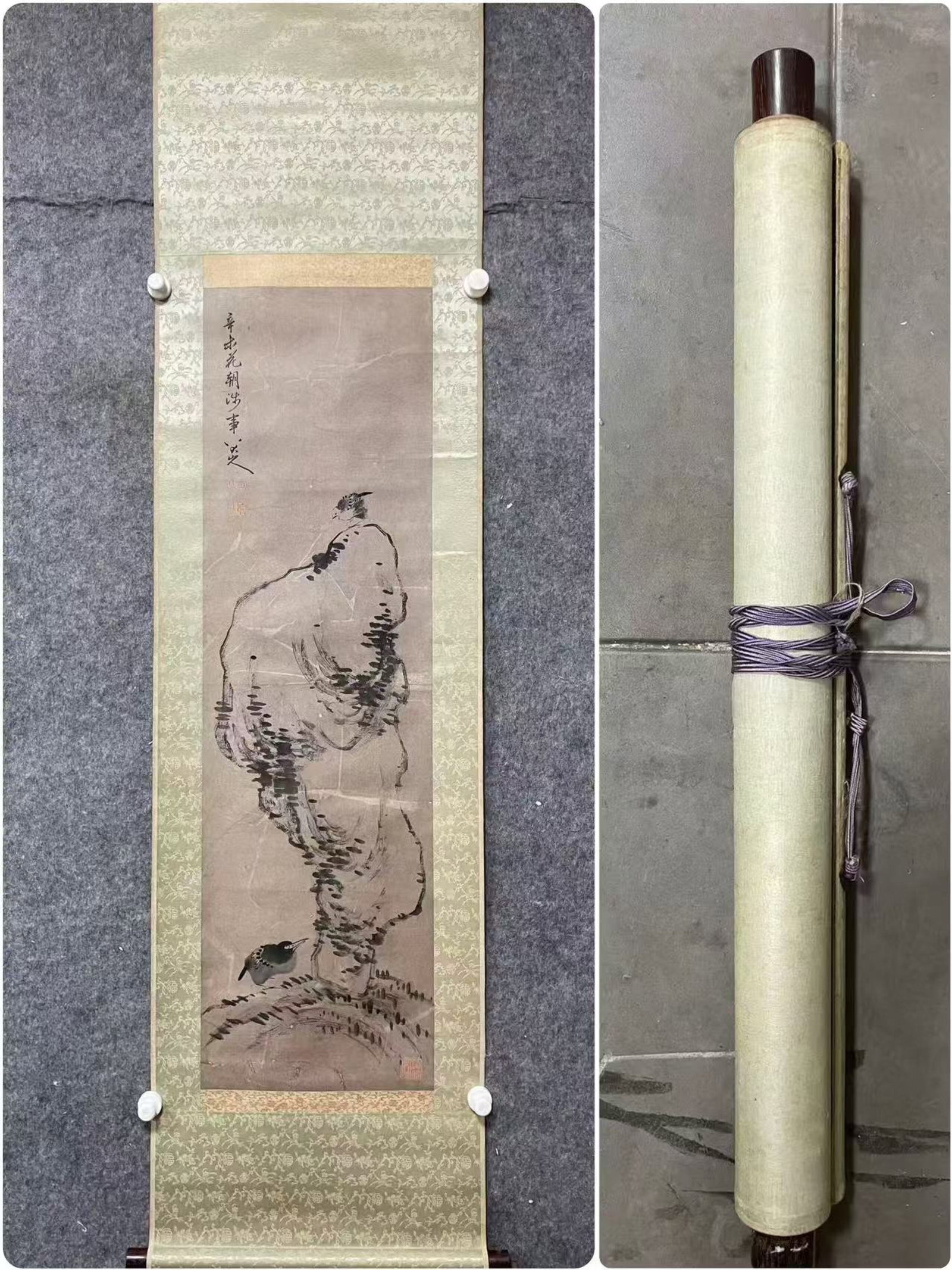 A Chinese Vertical Scroll Ink Painting of Bird on Paper: A Chinese Vertical Scroll Ink Painting of Bird on Paper,Bada Shanren,Size:12.8inx44.5in 一幅中国水墨鸟画立轴,八大山人
