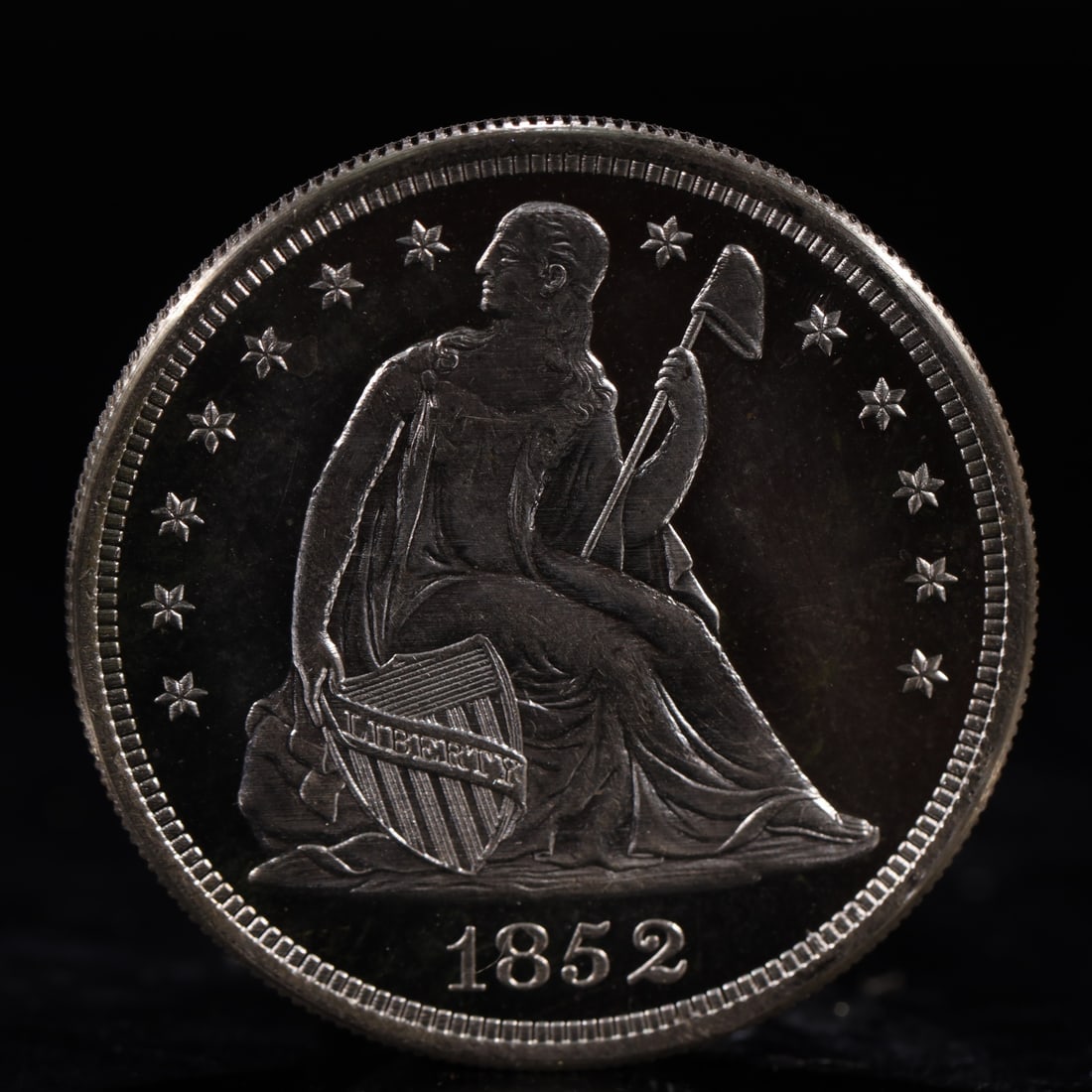 USA One Dollar 1852 Coin: American coin. IN GOD WE TRUST / LIBERTY / 1852 / UNITED STATES OF AMERICA / ONE DOL. Weight:26.9g.