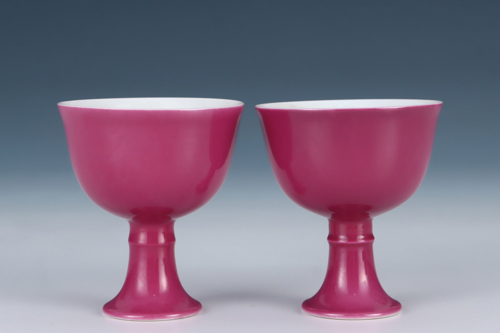 A Pair of Exquisite Ruby Red-Glazed Stem Cups - 2
