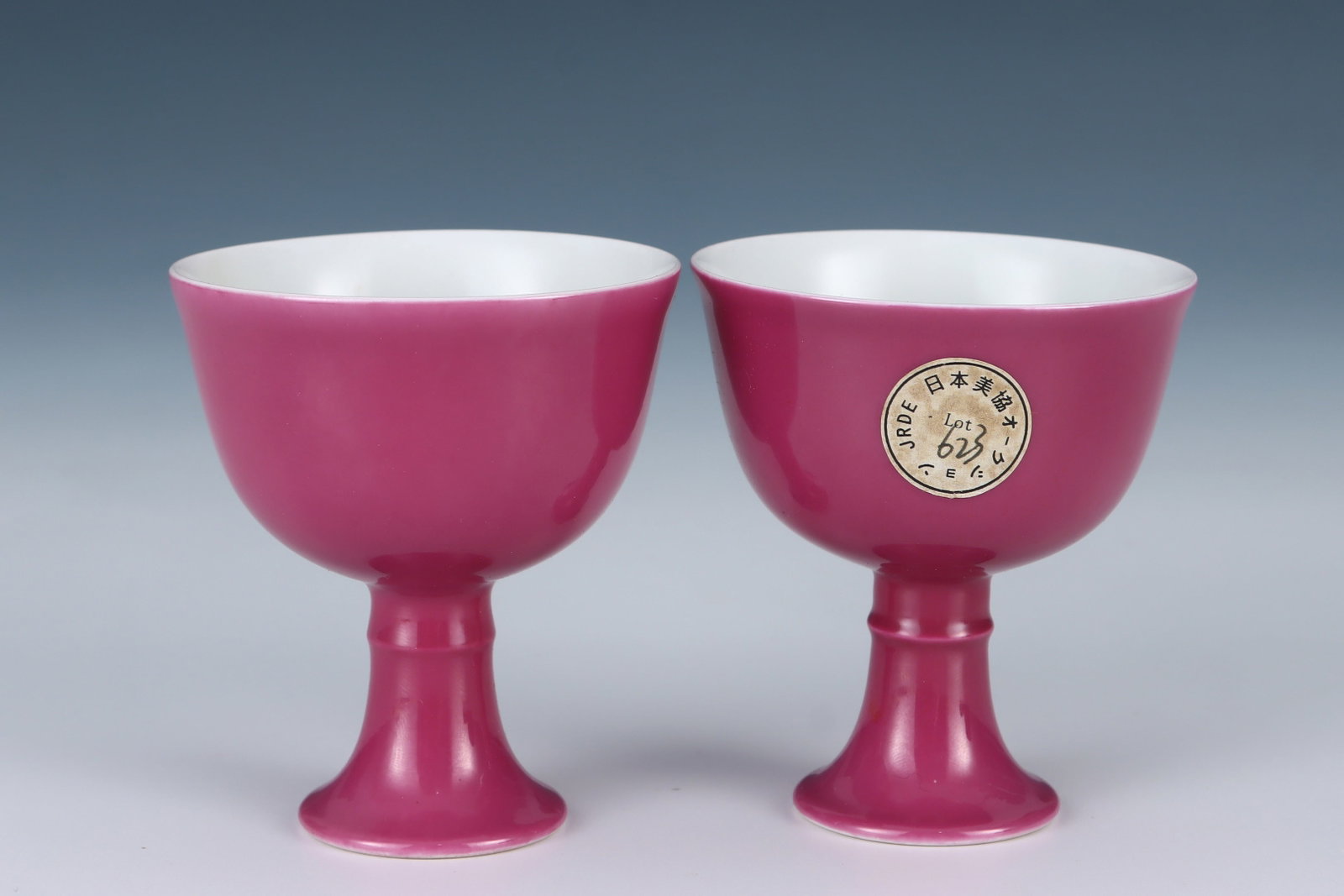 A Pair of Exquisite Ruby Red-Glazed Stem Cups - 4