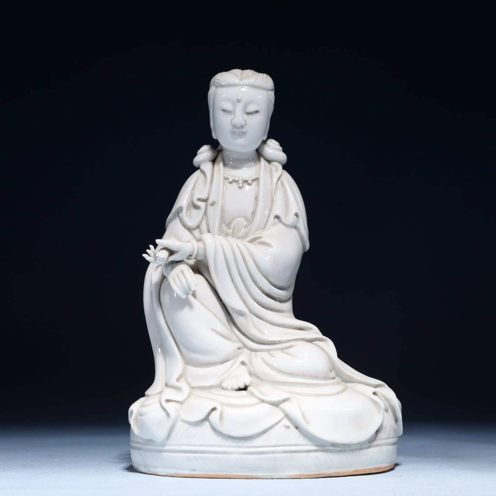 A Solemn Blance-De-Chine Statue of Avalokitesvara: A Solemn Blance-De-Chine Statue of Avalokitesvara Blance-De-Chine Statue of Avalokitesvara,Ming Dynasty,China,He Chaozong Mark,Size:4.5inx3.3inx7.1in,Weight:700g