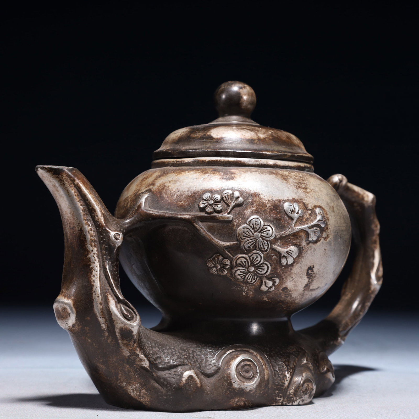 An Exquisite Silver-plated Bronze Flower Pattern Teapot - 4