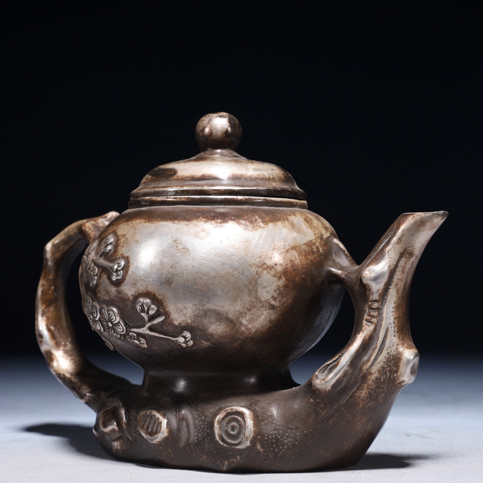 An Exquisite Silver-plated Bronze Flower Pattern Teapot - 6