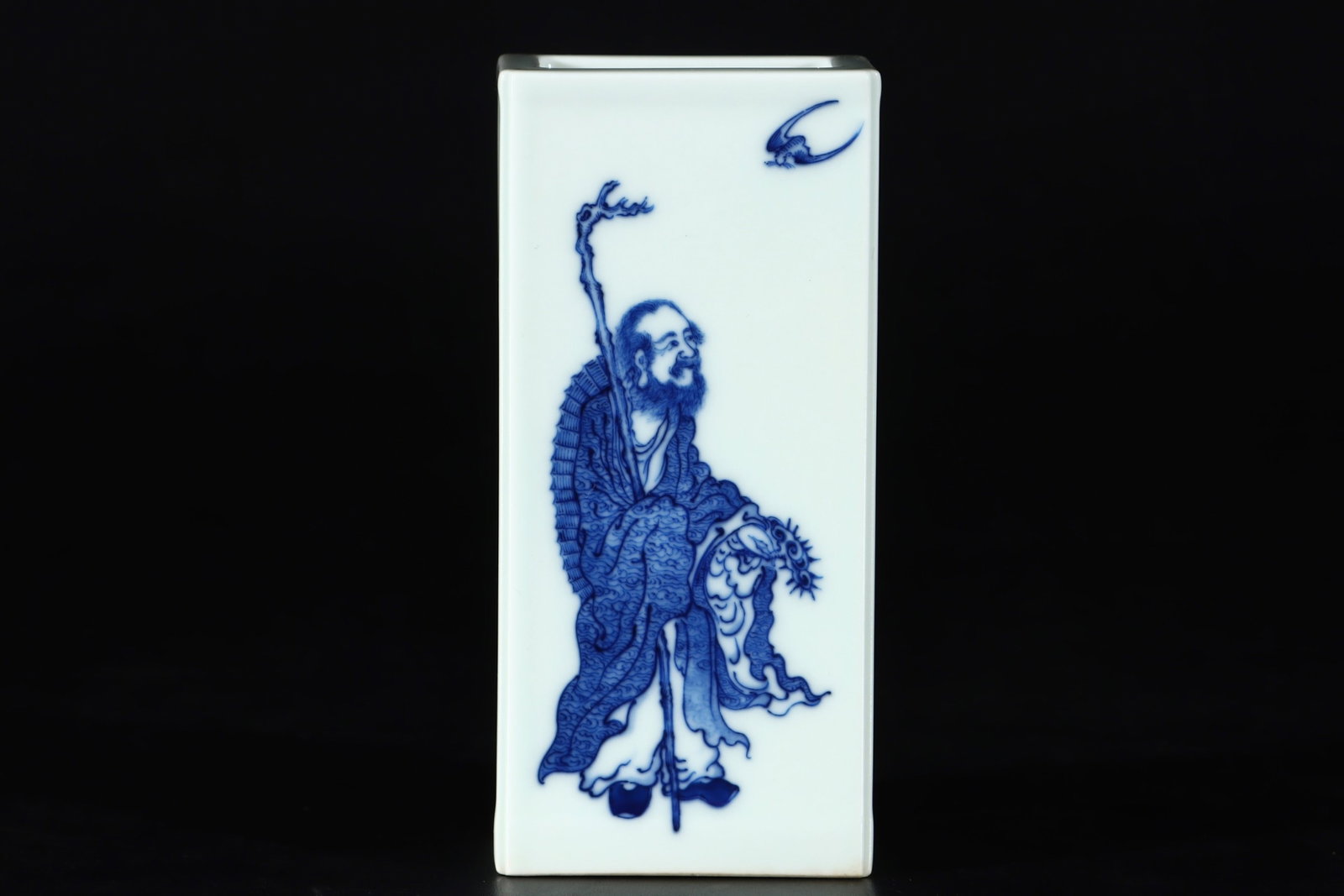 An Exquisite Blue and White Figure Pattern Brush Pot,with poem: An Exquisite Blue and White Figure Pattern Brush Pot,with poem,the Republic of China,With Mark,Size:4.7inx2.3in 青花人物纹笔筒,带款诗文