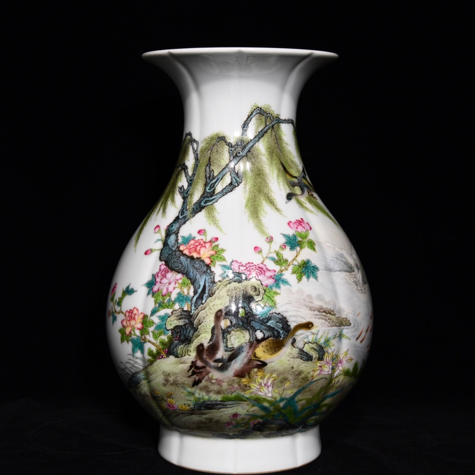 A Rare Famille-Rose Flower and Bird Pattern Vase,with poem: A Rare Famille-Rose Flower and Bird Pattern Vase,with poem,Qing Dynasty,China,Yongzheng Six-character Mark,Size:12.7inx8.7in 粉彩花鸟纹瓶,带诗文,&