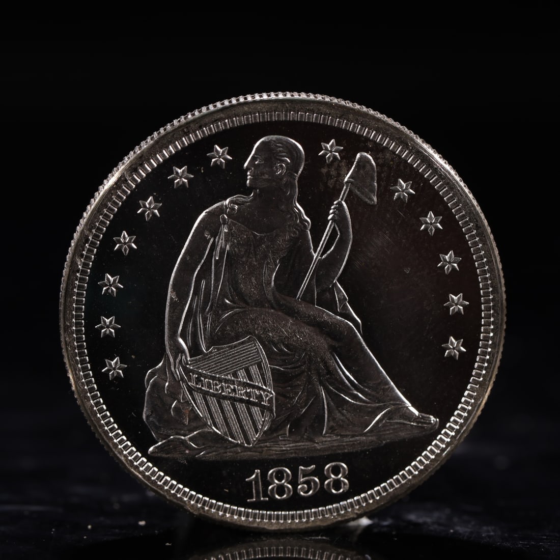 USA One Dollar 1858 Coin: American coin. IN GOD WE TRUST / LIBERTY / 1858 / UNITED STATES OF AMERICA / ONE DOL. Weight:26.9g.