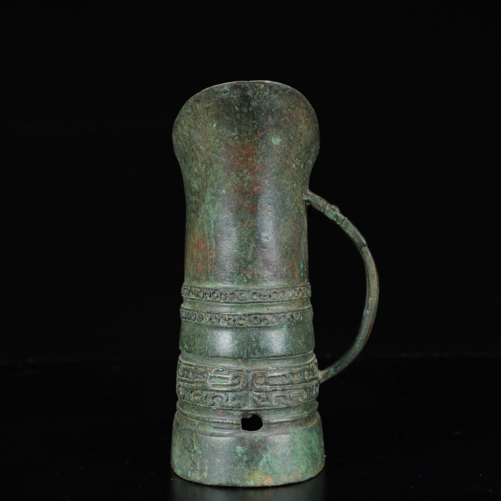 An Archaic Bronze Beast-Face Pattern Libation Cup - 5