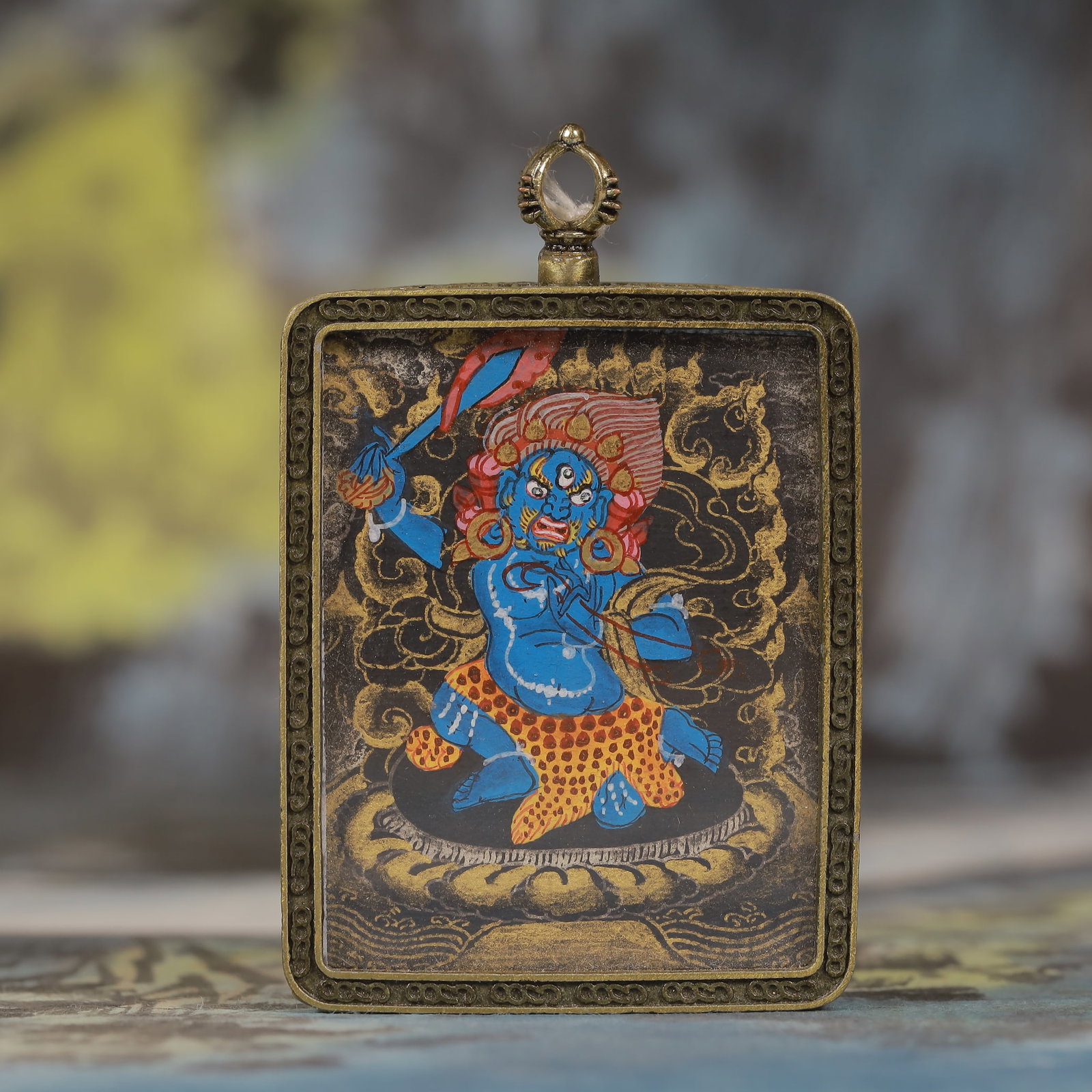 An Exquisite Painted Color Statue of Mammon Tangka: An Exquisite Painted Color Statue of Mammon Tangka,Size:2inx2.8in 彩绘财神像唐卡