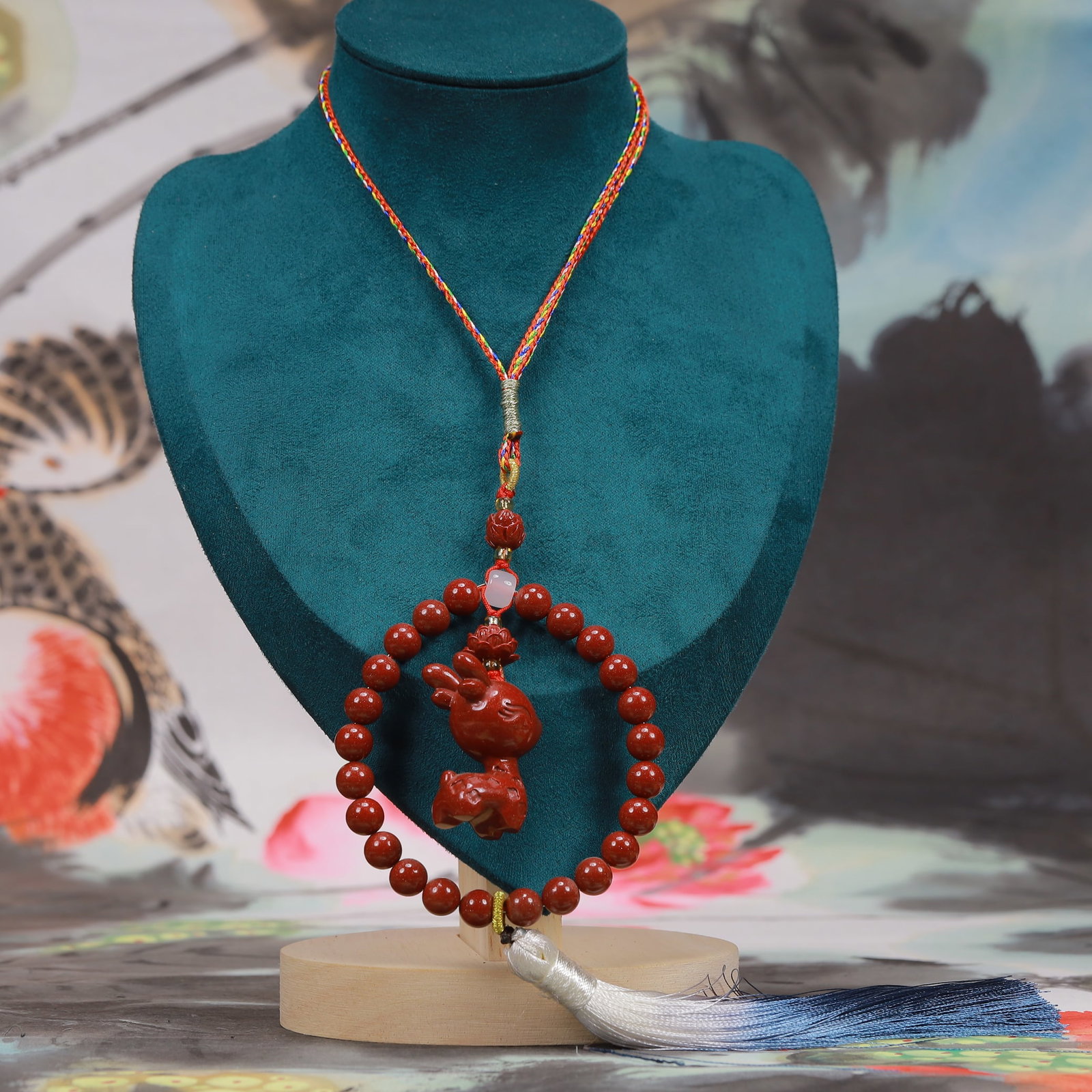 An Exquisite Cinnabar Deer Pattern Pendant: An Exquisite Cinnabar Deer Pattern Pendant, Size:2.8inx3.1in, Weight:61g 朱砂鹿纹挂件