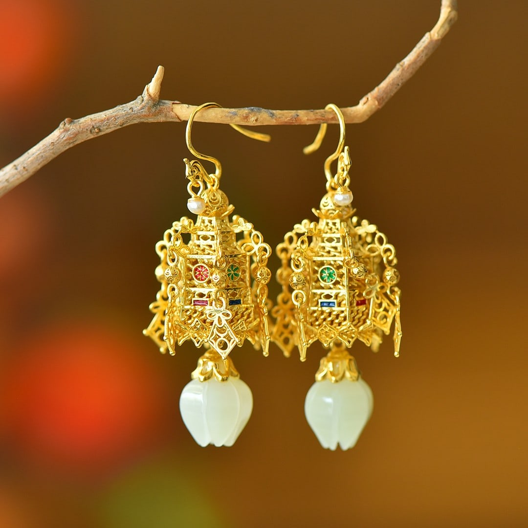 A Pair of Exquisite Sterling Silver Inlaid White Jade Earrings: A Pair of Exquisite Sterling Silver Inlaid White Jade Earrings 一对纯银镶白玉耳环