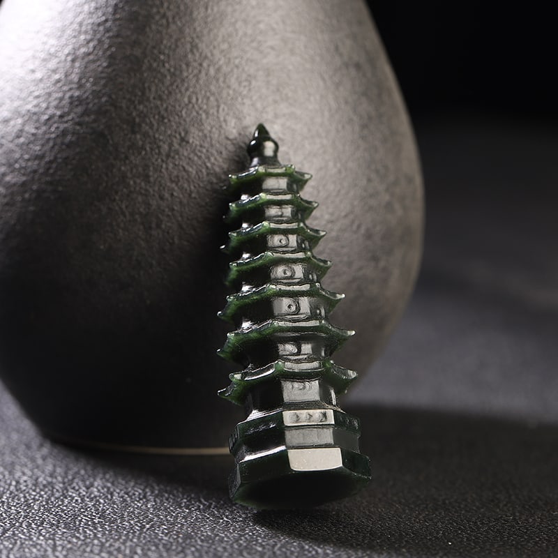 An Exquisite Cyan jade Pagoda - 5