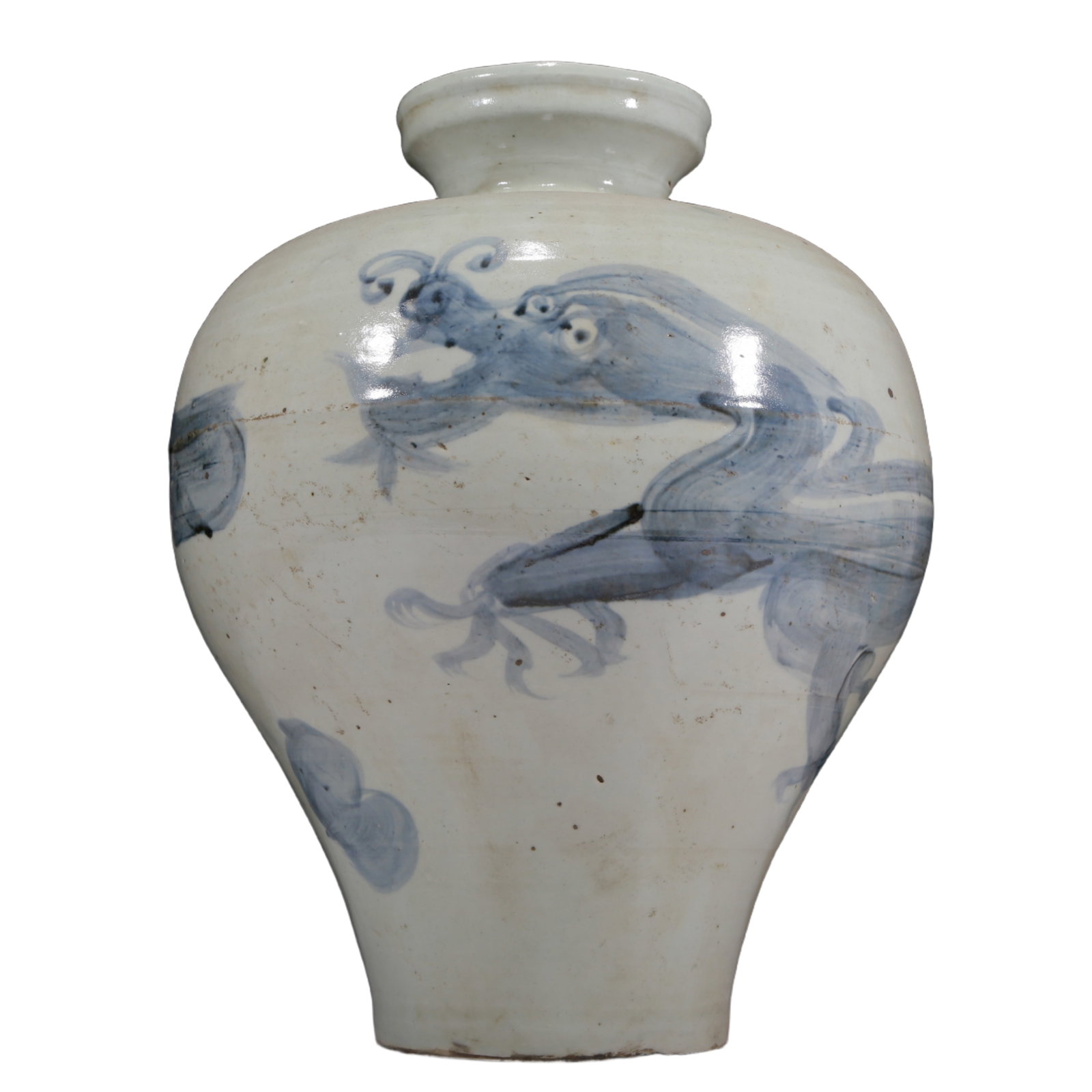 An Elaborate Blue And White 'Dragon& Auspicious Cloud' Korean Jar: An Elaborate Blue And White 'Dragon& Auspicious Cloud' Korean Jar. Painted with sinuous dragons. Ancient South Korea, Gaoli Period. Size:11inx15.7in. Weight:7080g. 高丽时期 