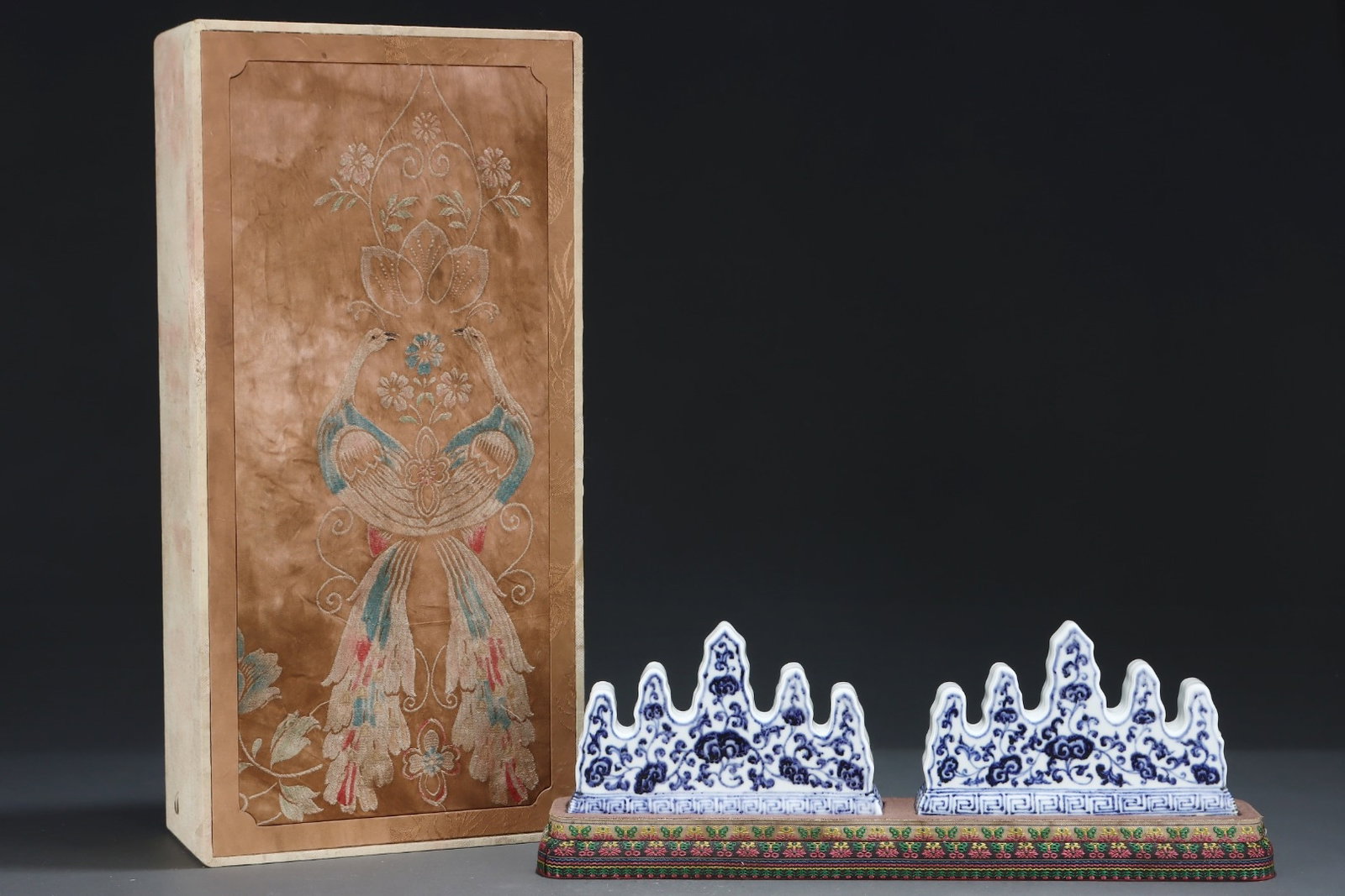 A Pair of Exquisite Blue and White Lotus Pattern Brush Holders: A Pair of Exquisite Blue and White Lotus Pattern Brush Holders,Ming Dynasty,China,Xuande Six-character Mark,Size:4.4inx7.1in 一对青花缠枝莲纹笔