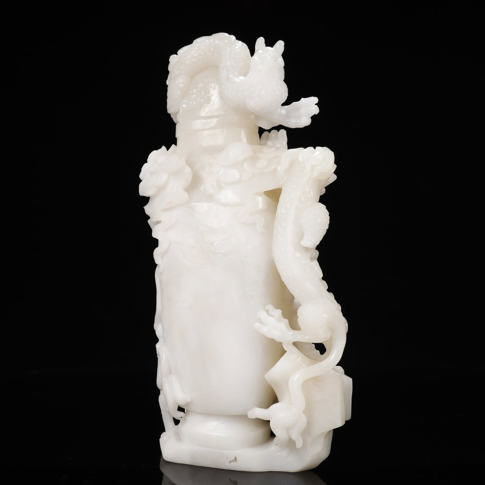 A Rare White Jade Auspicious Cloud and Dragon Pattern Bottle - 9