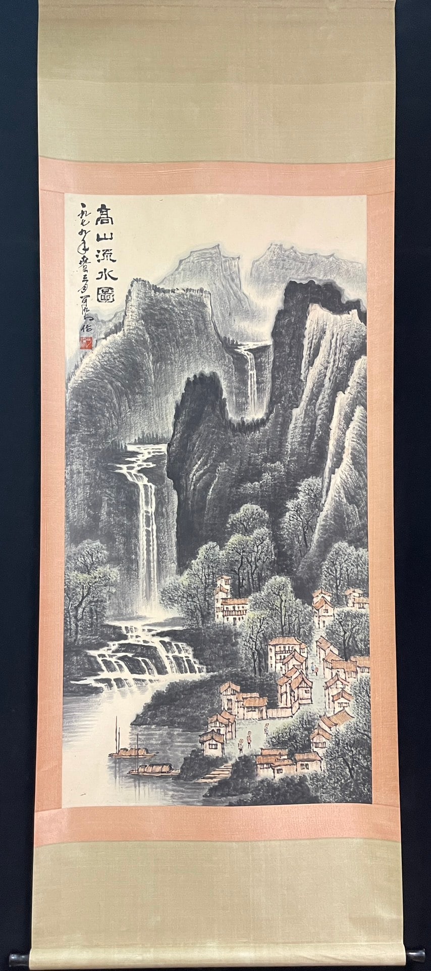 A Chinese Vertical Scroll Ink Painting of Landscape on Paper,Li Keran: A Chinese Vertical Scroll Ink Painting of Landscape on Paper,Li Keran,Size:26.8inx53.9in 一幅中国水墨山水画立轴,李可੡