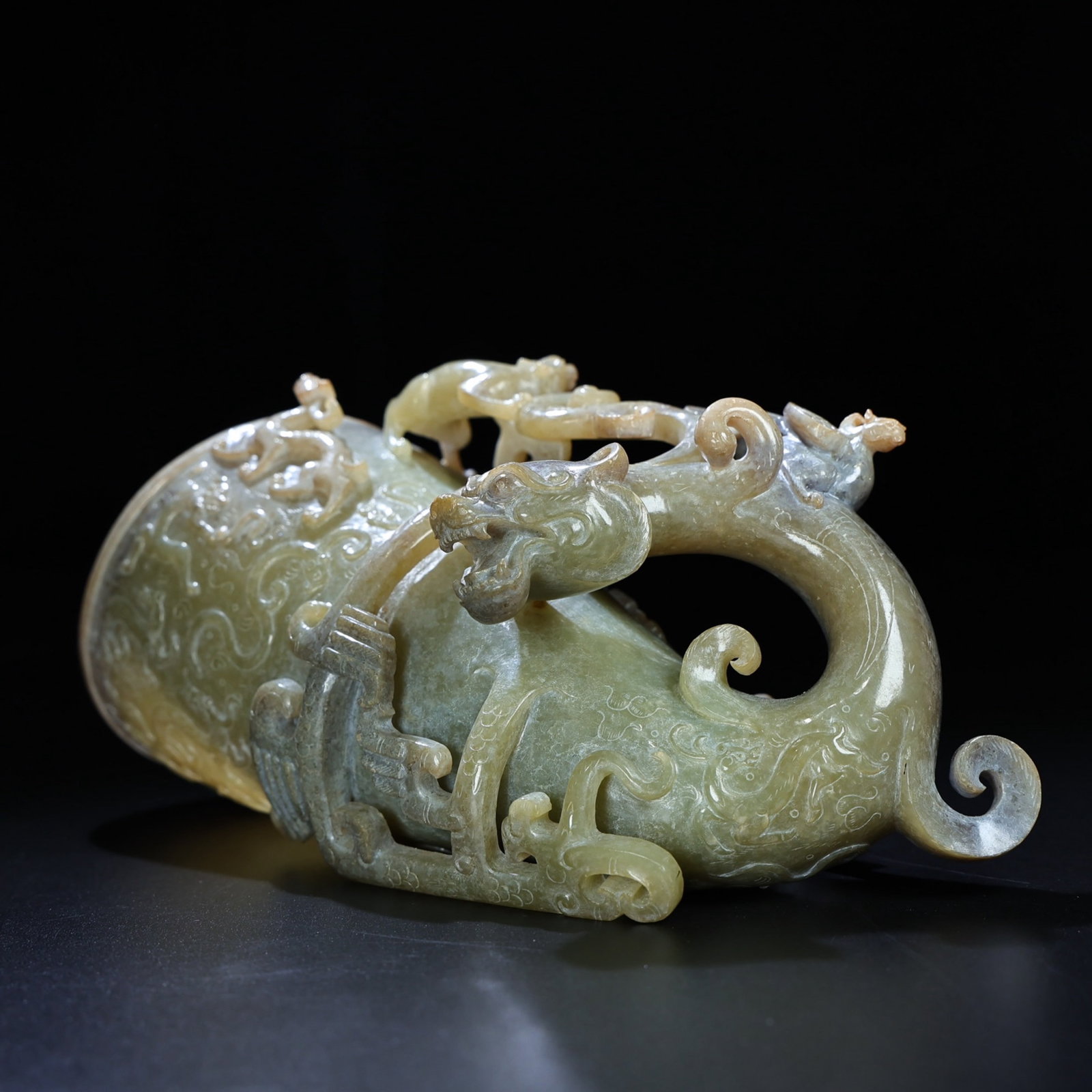 An Exquisite White Jade Dragon Pattern Cup - 8