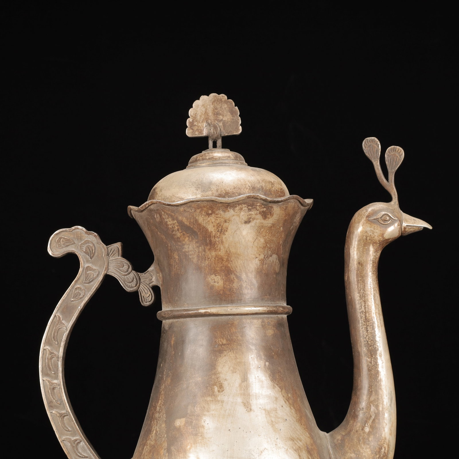 A Huge Silver-Plated Bronze Peacock Pattern Ewer - 2