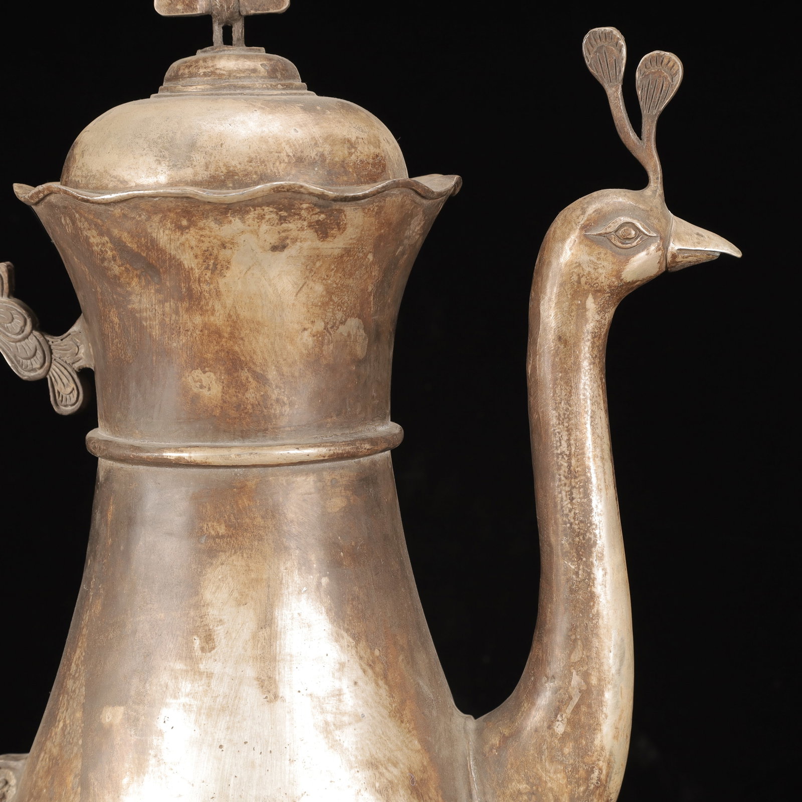 A Huge Silver-Plated Bronze Peacock Pattern Ewer - 3