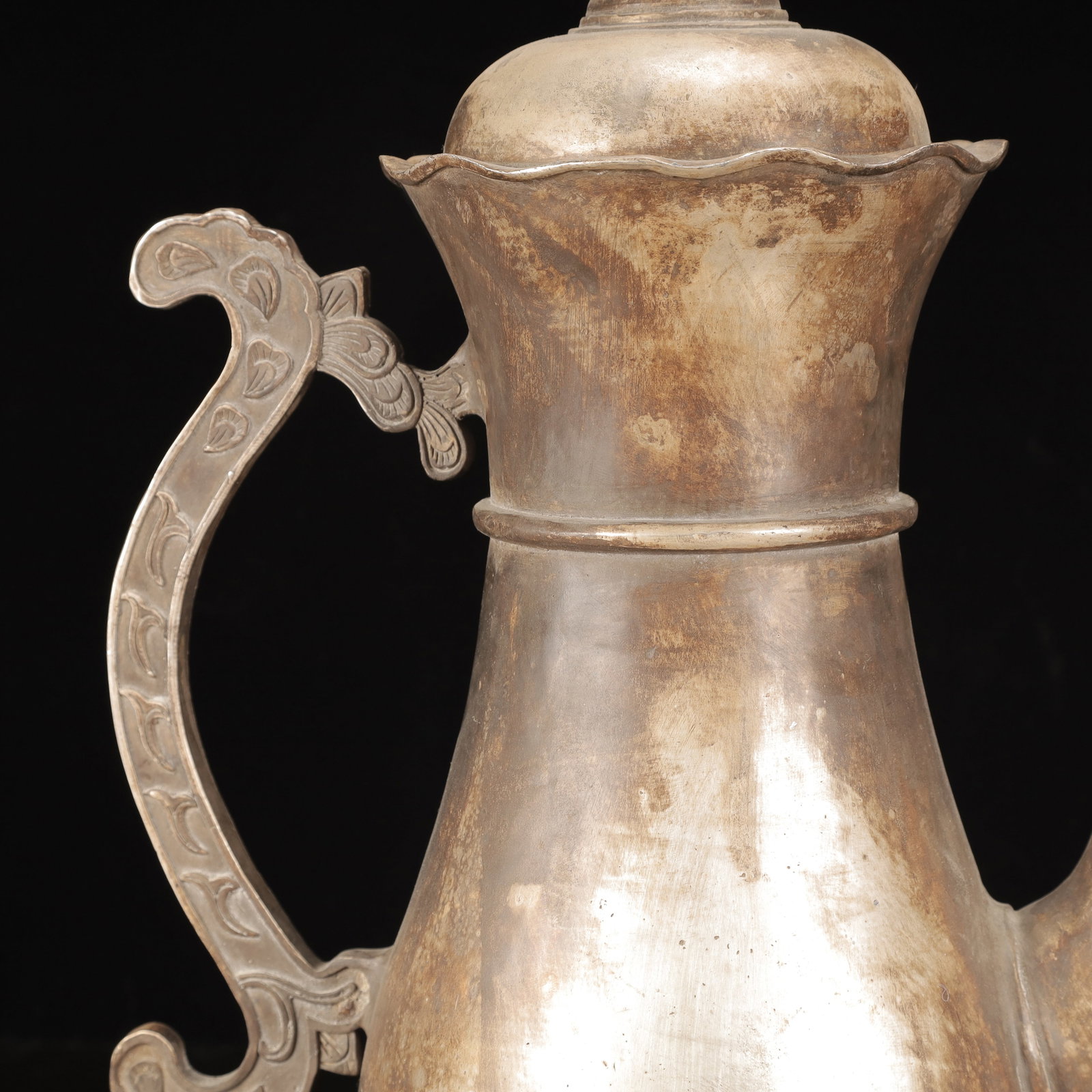 A Huge Silver-Plated Bronze Peacock Pattern Ewer - 4