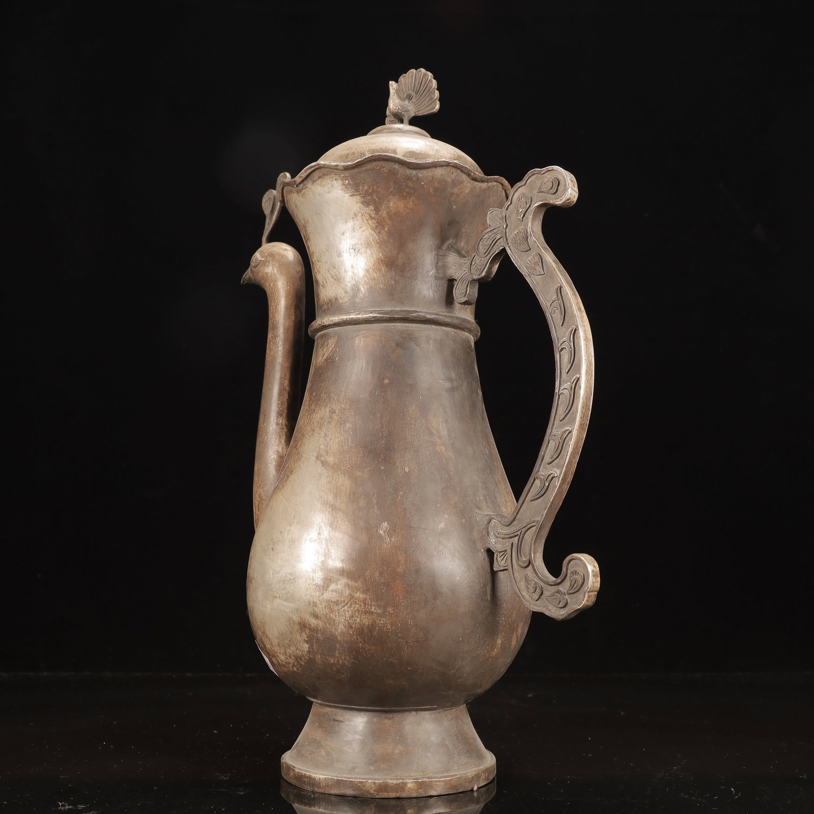 A Huge Silver-Plated Bronze Peacock Pattern Ewer - 8