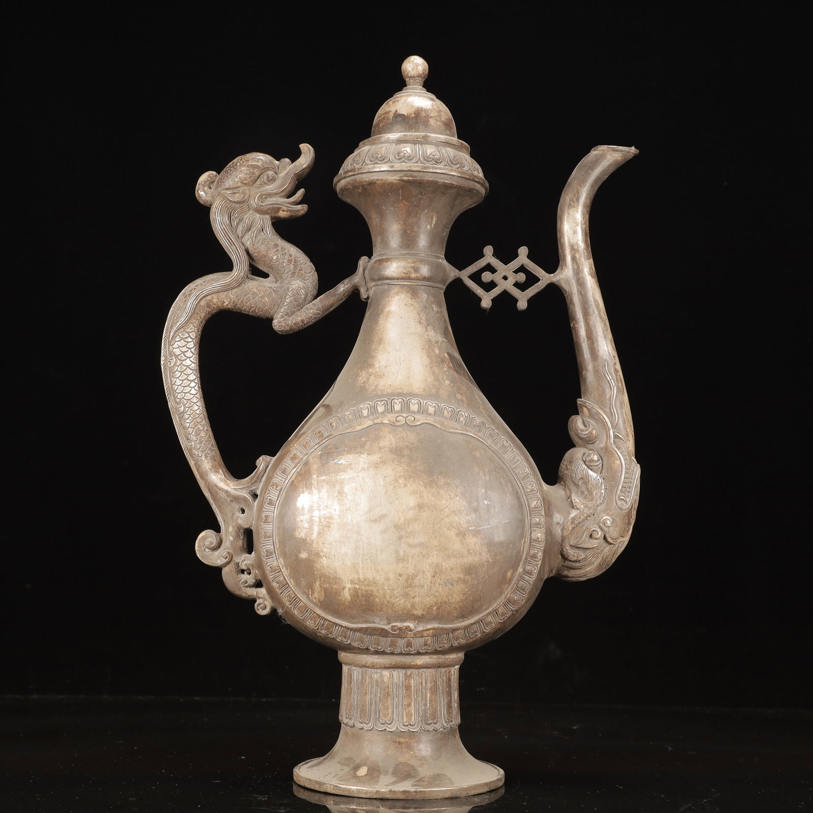 A Huge Silver-Plated Bronze Dragon Pattern Ewer - 10