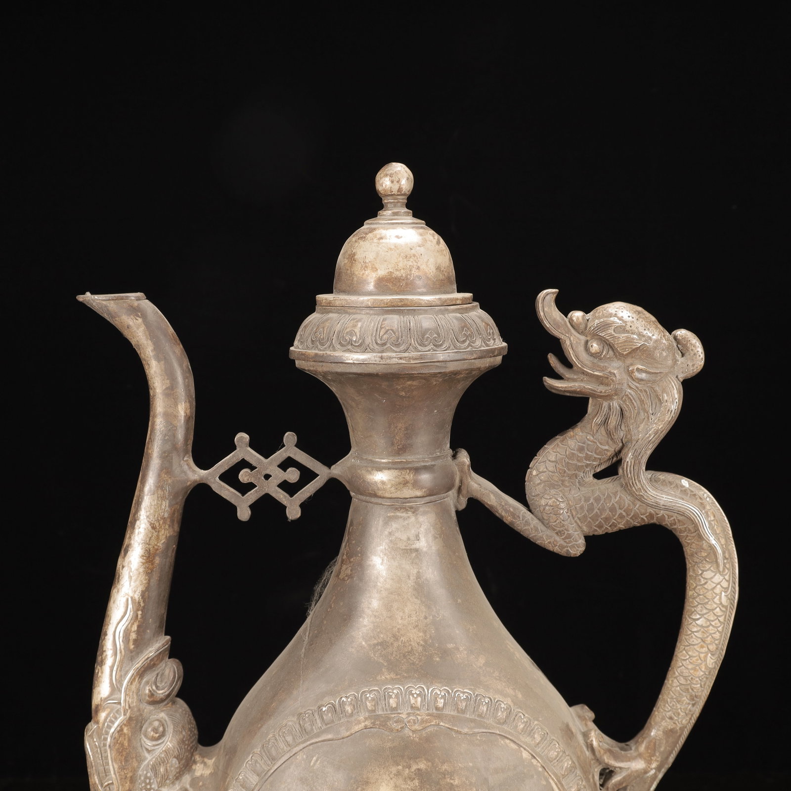 A Huge Silver-Plated Bronze Dragon Pattern Ewer - 2