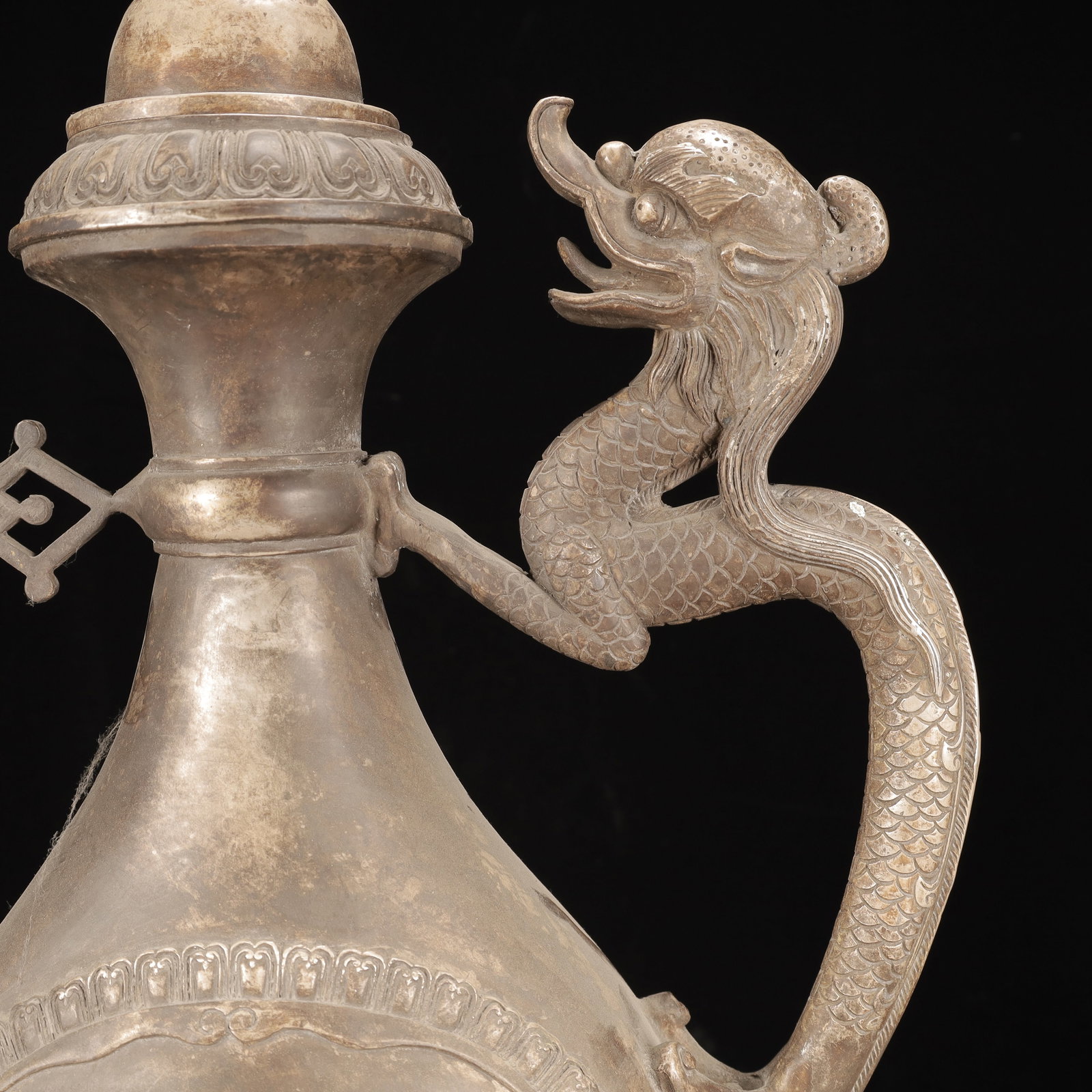A Huge Silver-Plated Bronze Dragon Pattern Ewer - 3