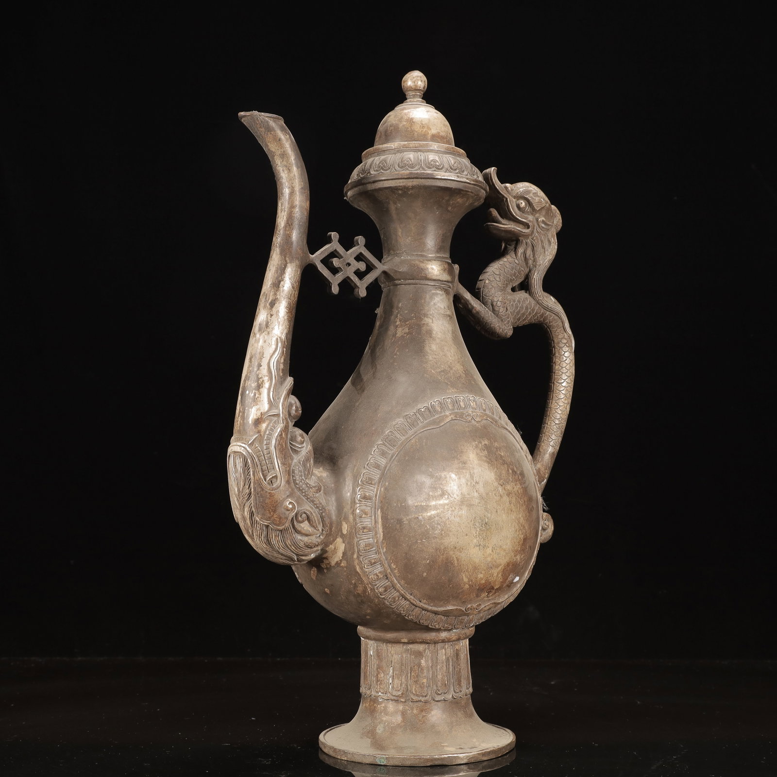 A Huge Silver-Plated Bronze Dragon Pattern Ewer - 5