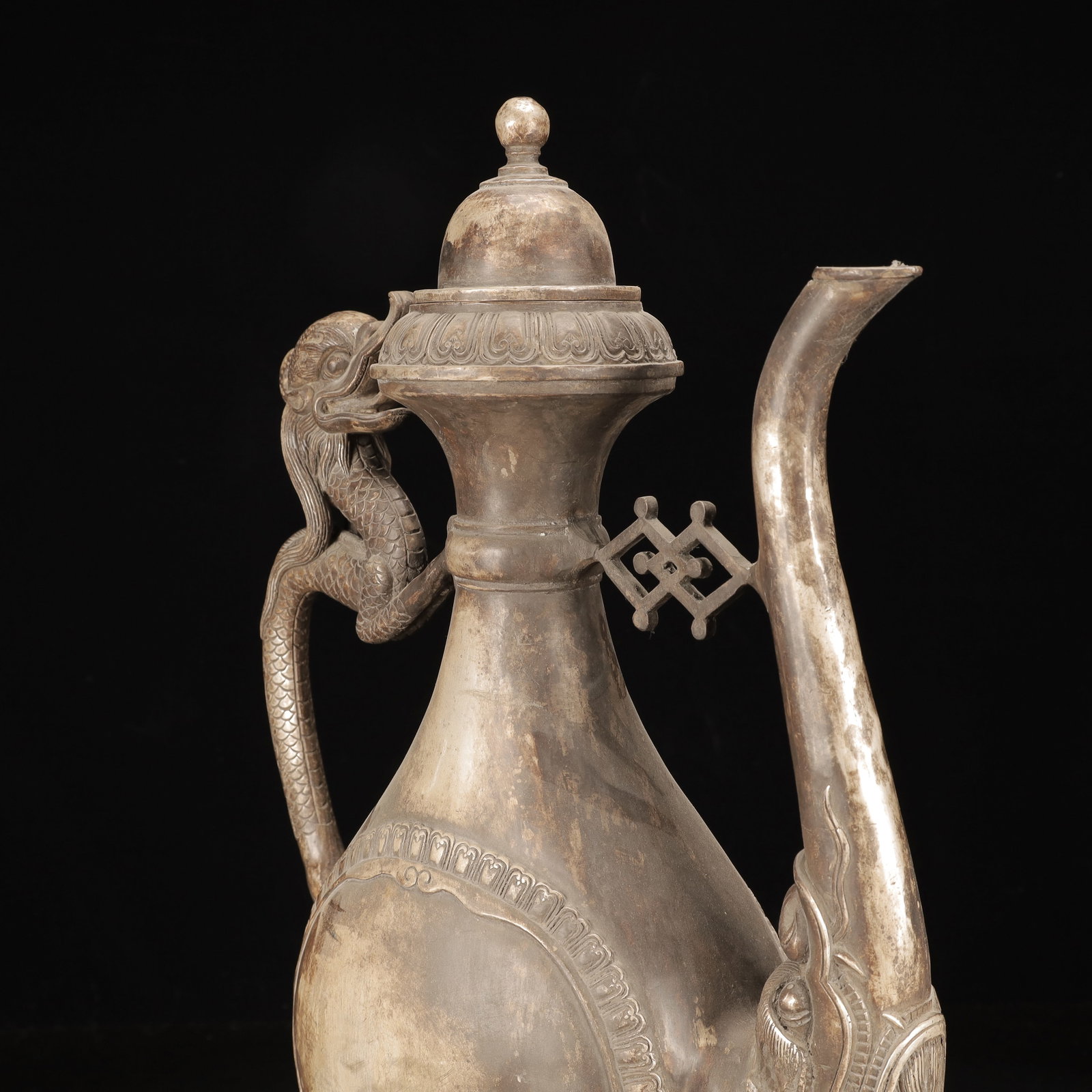 A Huge Silver-Plated Bronze Dragon Pattern Ewer - 8
