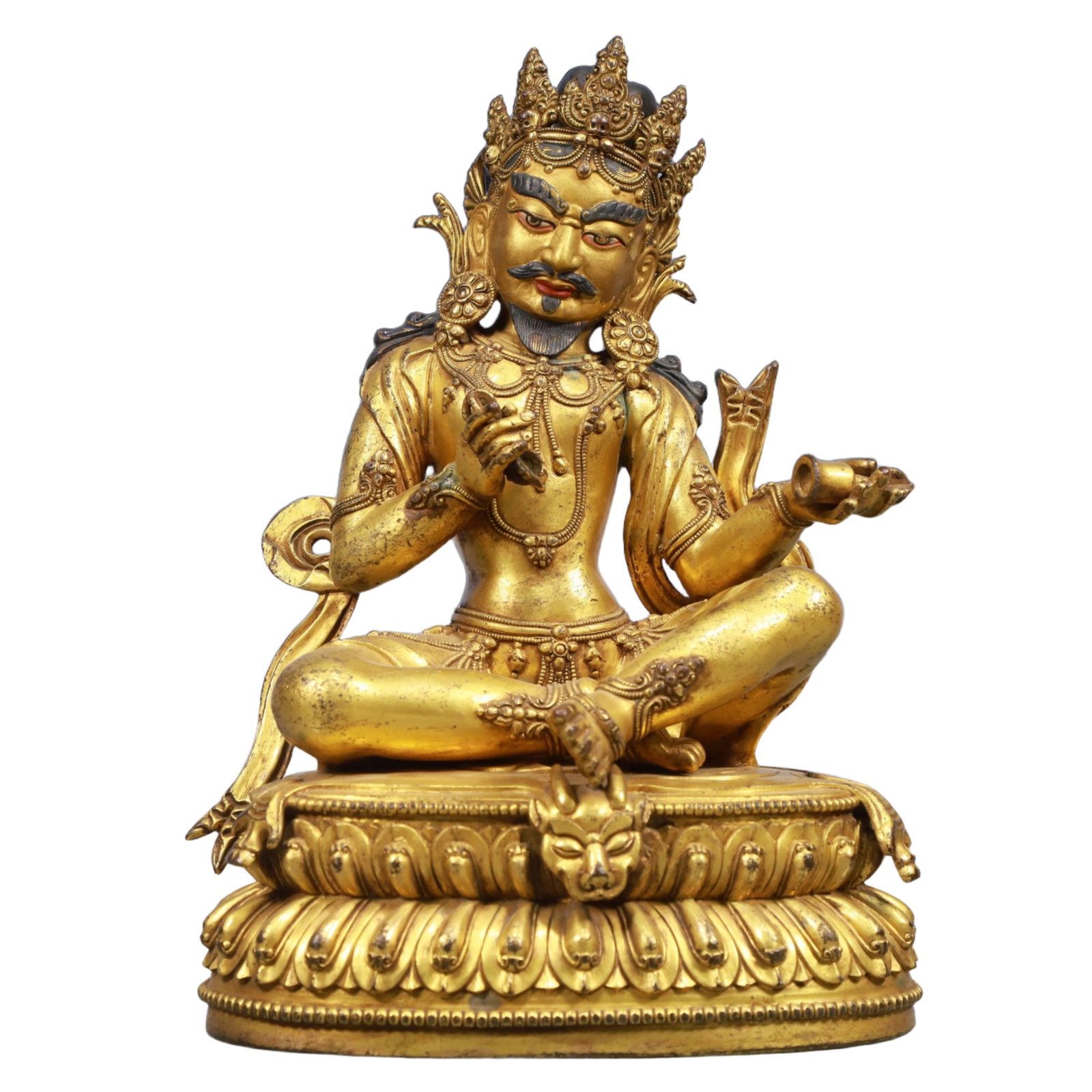A Solemn Gilt Bronze Statue of Mammon: A Solemn Gilt Bronze Statue of Mammon, Qing Dynasty, China, Size:7.5inx5.5inx10.8in, Weight:3750g 铜鎏金财神像,中国清代,尺寸:7.5