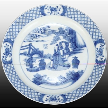 A Exquisite Blue and White Figures Pattern Plate: A Exquisite Blue and White Figures Pattern Plate,Republic of China,With Mark,Size:1.6inx9.4in 青花人物纹盘,民国,带款