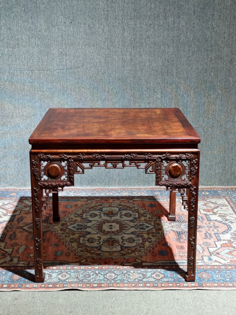 A Exquisite Huanghuali Wood Table: A Exquisite Huanghuali Wood Table,Qing Dynasty, China,Size:33.9inx33.9inx31.5in 黄花梨桌子,中国清代