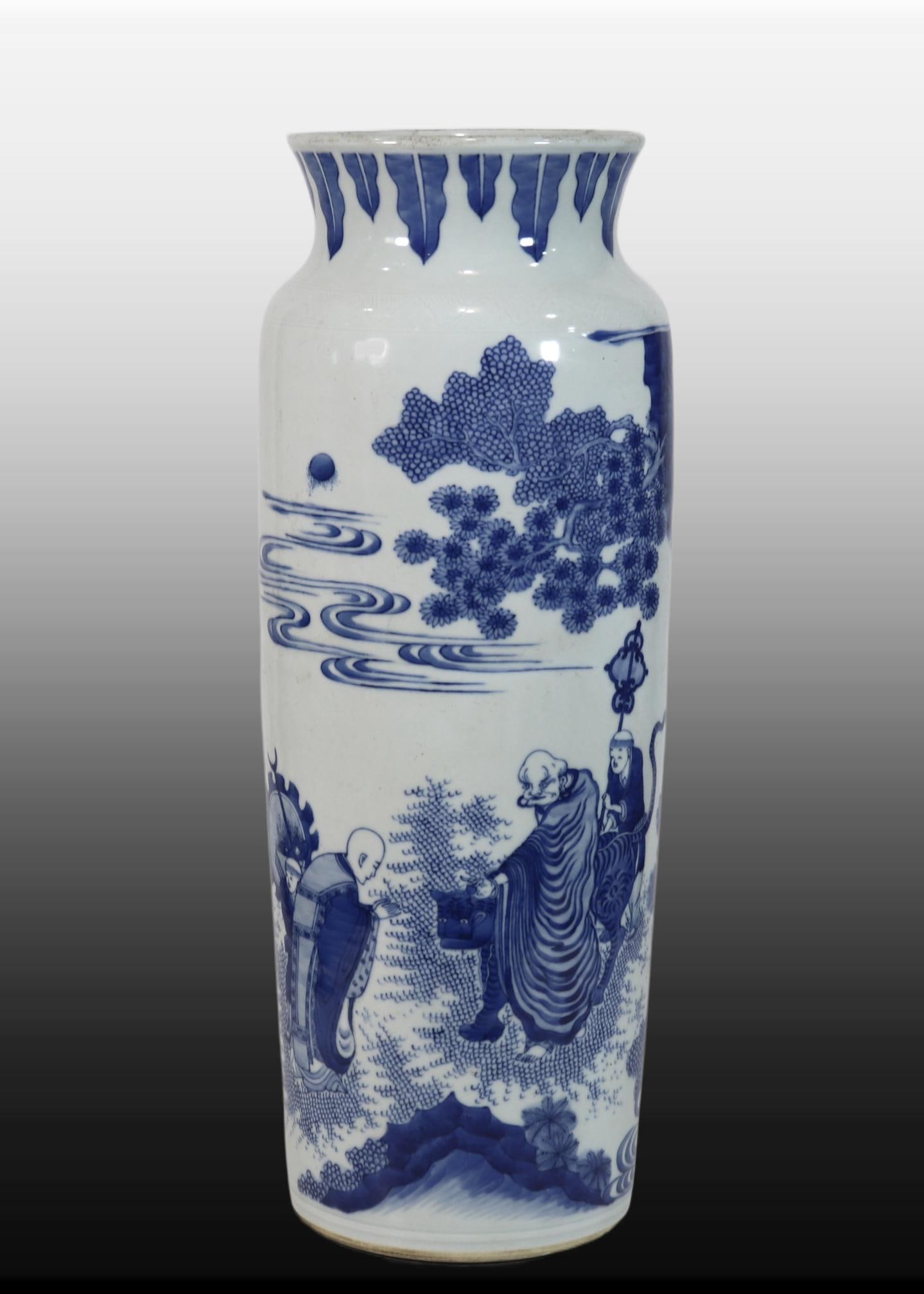 A Exquisite Blue and White Character and Story Pattern Vase: A Exquisite Blue and White Character and Story Pattern Vase,Ming Dynasty, China,Size:17.4inx6.1in 青花人物故事纹瓶,中国明代
