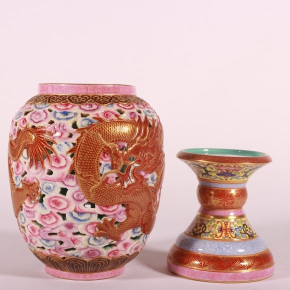 A Exquisite Enamel Dragon Pattern Lamp Cover - 7