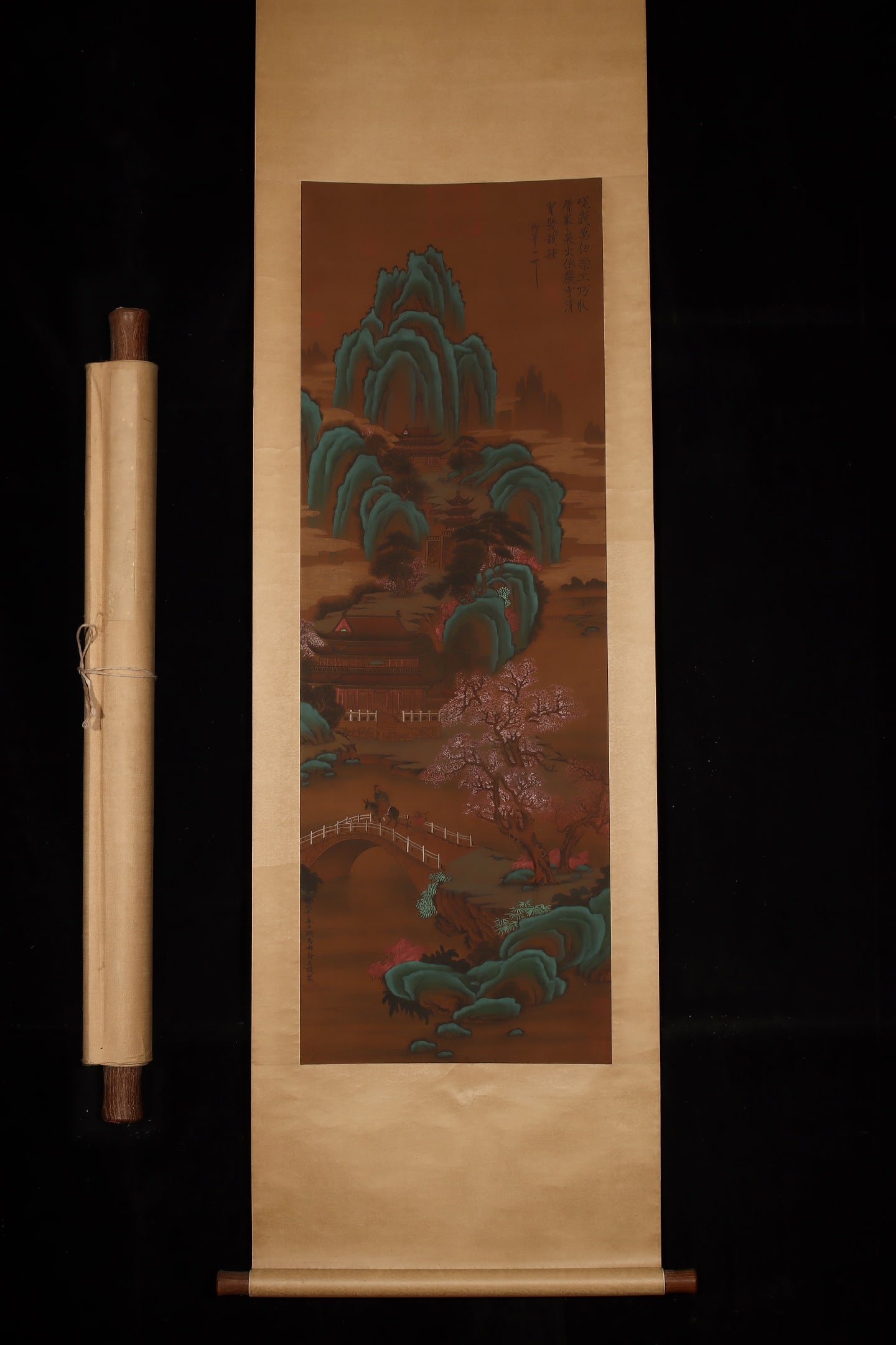 A Chinese Vertical Scroll Ink Painting of Landscape on Silk: A Chinese Vertical Scroll Ink Painting of Landscape on Silk,Song Dynasty, China,Emperor Huizong of Song,without frame size:53inx18.3in