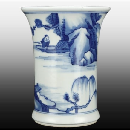 A Exquisite Blue and White Landscape and Figures Pattern Vase: A Exquisite Blue and White Landscape and Figures Pattern Vase,Republic of China,With Mark,Size:5.6inx4.3in 青花山水人物纹瓶,民国,带